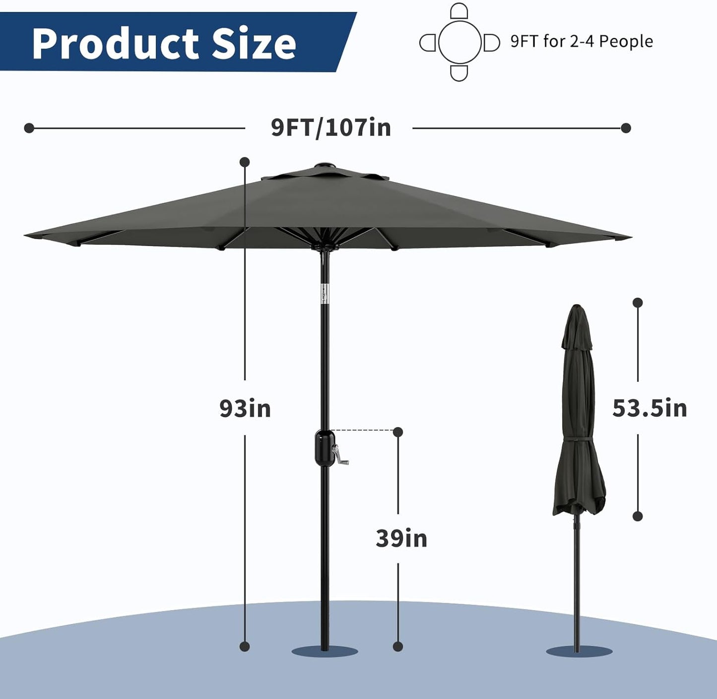 Garvee Outdoor Octagon Patio Umbrella, 8.69 x 8.69 x 7.87 ft, 8 Sturdy Ribs