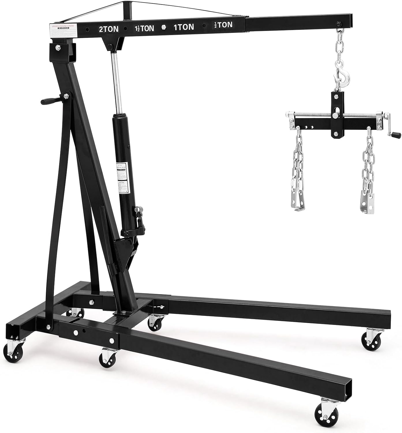 Garvee Steel Folding Hydraulic Engine Hoist, Heavy Duty with Lever, 2 Ton Max, 6 Wheels