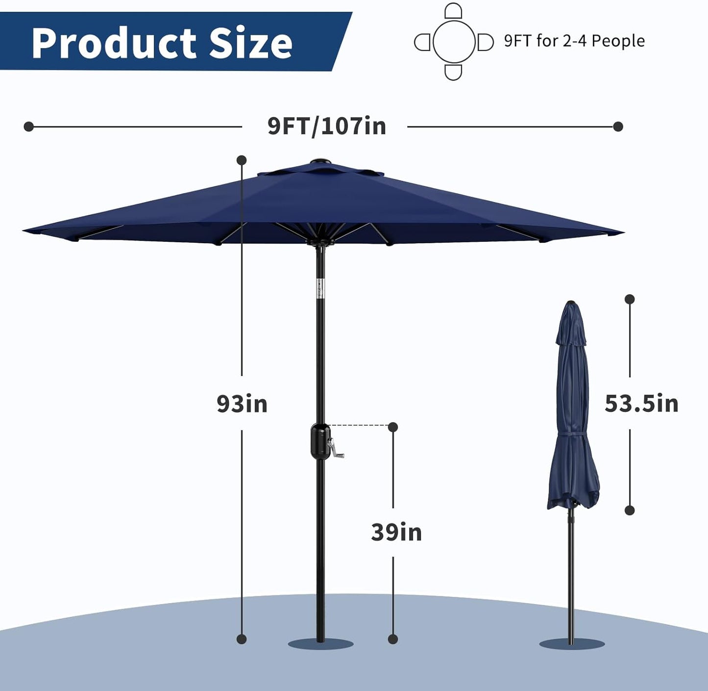 Garvee Outdoor Octagon Patio Umbrella, 8.69 x 8.69 x 7.87 ft, 8 Sturdy Ribs