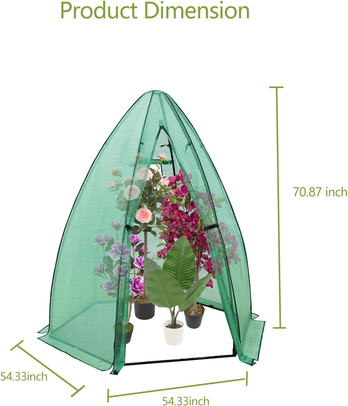 Garvee Mini Portable Greenhouse 54 x 54 x 71 inch, PE Cover with Roll-Up Zipper Door