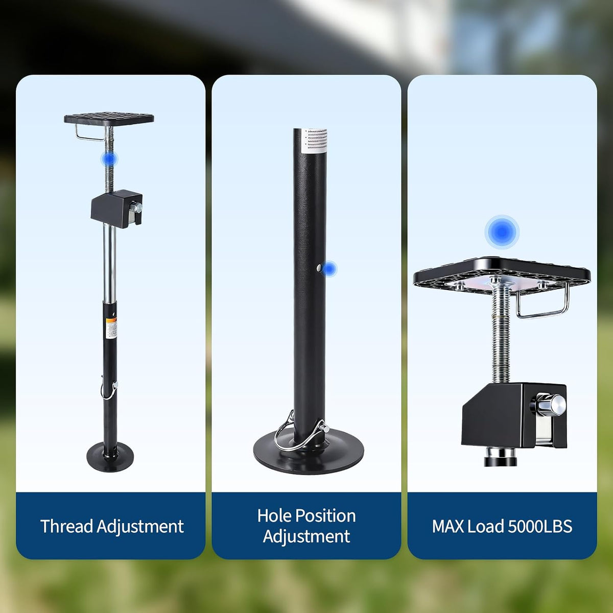 Riedhoff 20" to 49" Steel RV Stabilizers, Adjustable Height, Flat Top Support Block, 5.9" x 5.9" x 49"