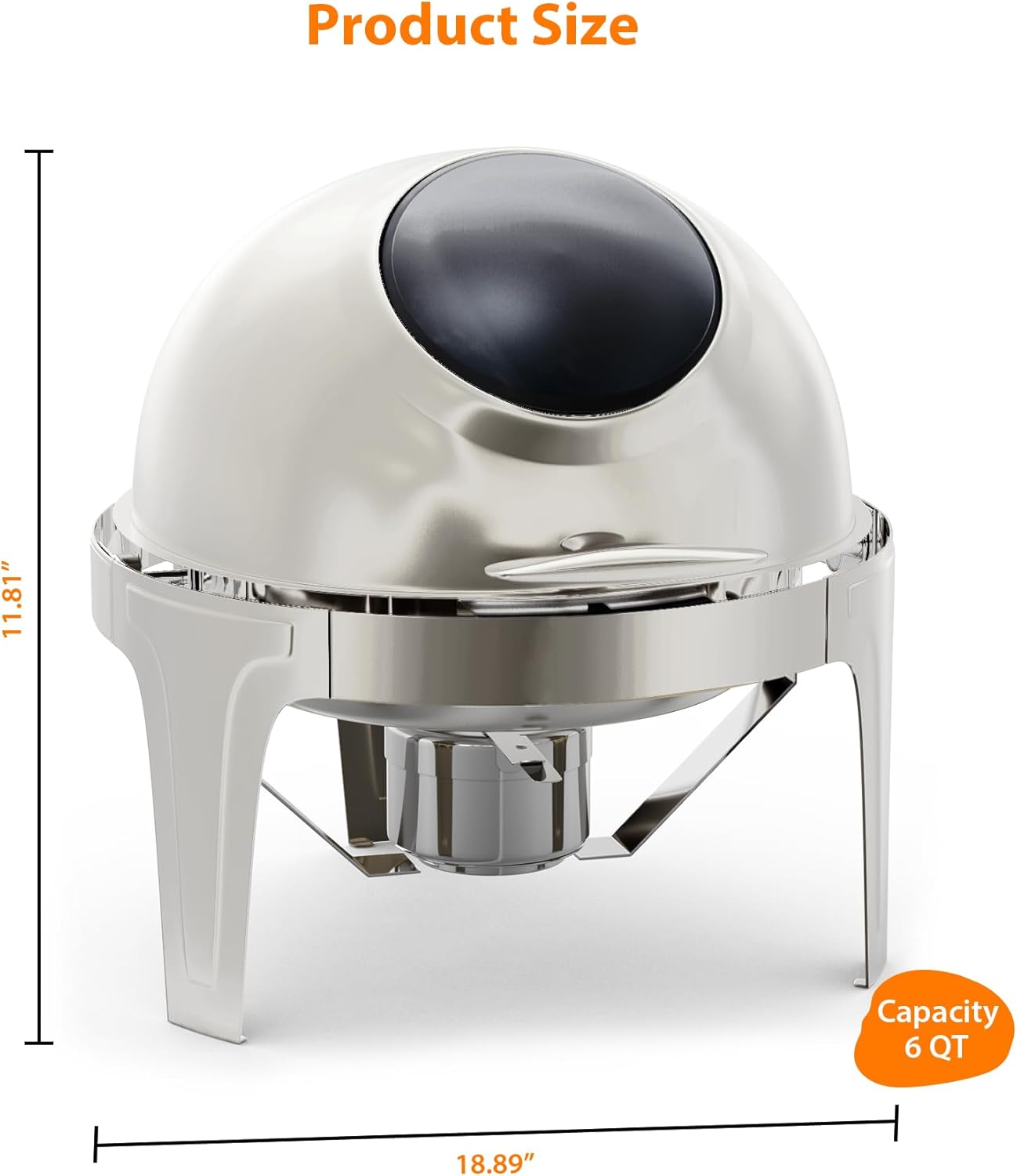 Garvee Chafing Dish Buffet Set with Roll Top 6.3 QT, Glass Window & Full Size Food Pan, Silver