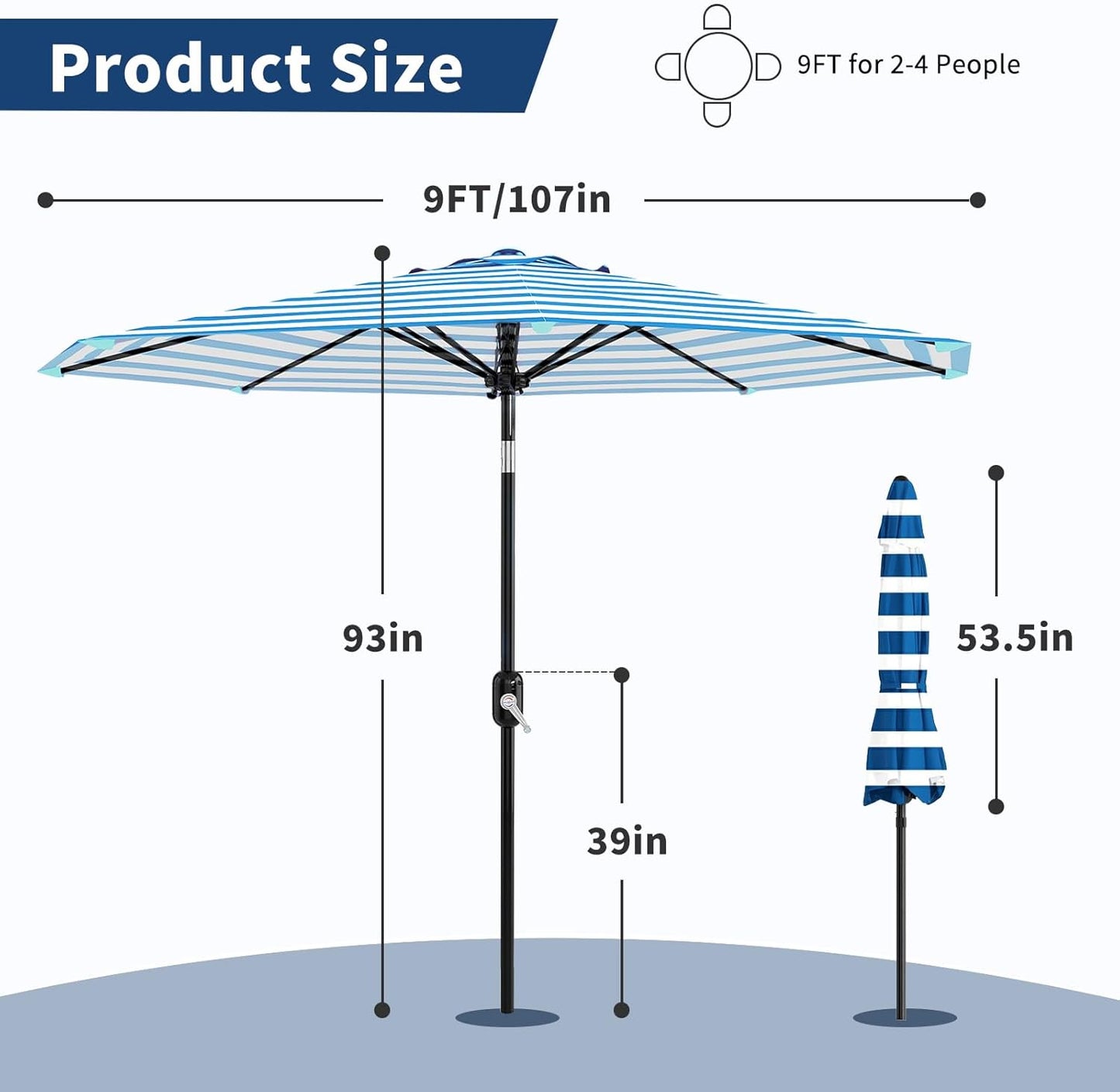 Garvee 9 ft Patio Table Umbrella, 8 Ribs, Crank Lift & Push Button Tilt
