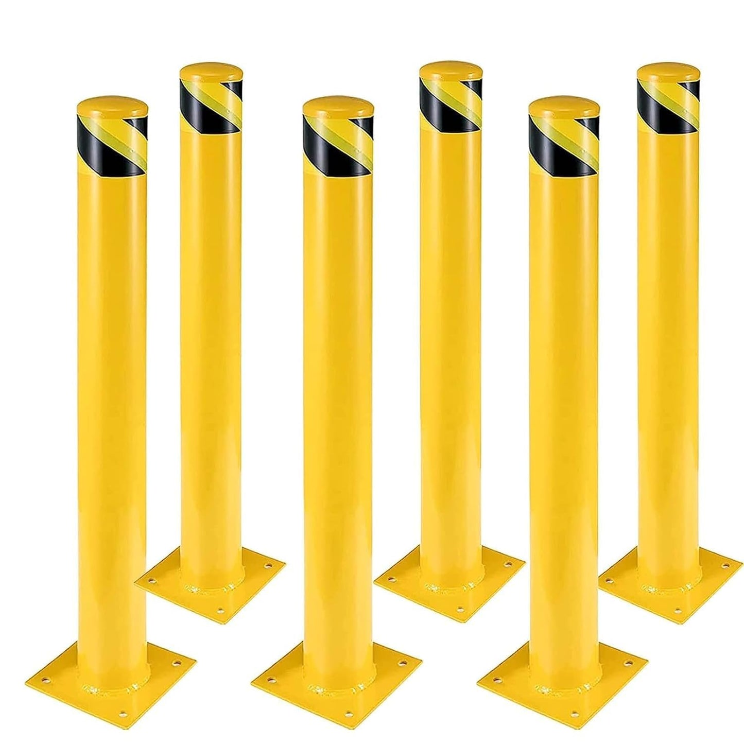Garvee Safety Bollard 6 Packs, 48" High Heavy-Duty, 4.5" Diameter, with 24 Anchor Bolts -Yellow