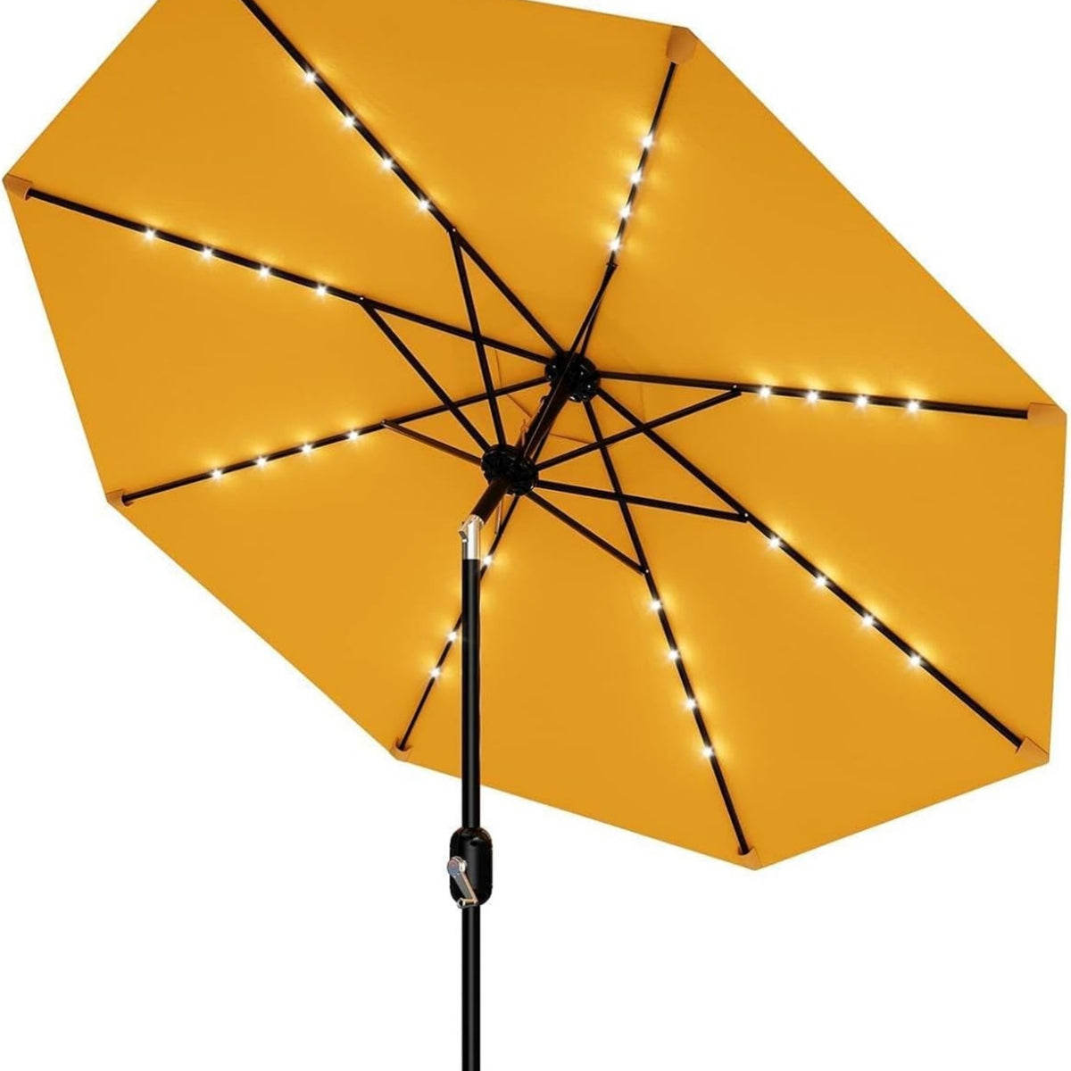Riedhoff 9 feet Patio Umbrella with 32 LED Solar Lights, 8 Ribs, Tilt Crank