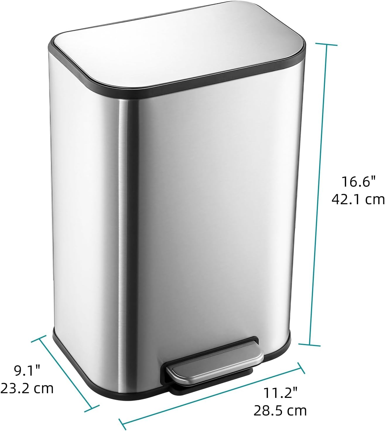 Goldensoil Bathroom Trash Can, Stainless Steel Garbage Can, Silver