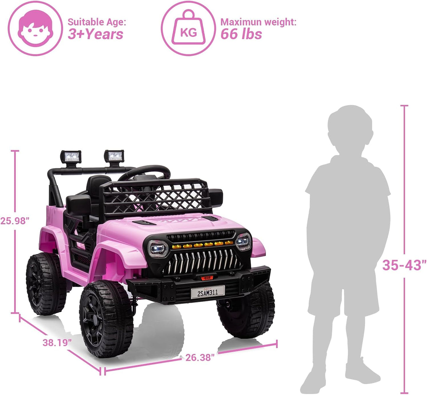 Garvee Kids Ride On Truck Car TR2311 with Remote Controller, LED Lights & Music, Age 3+