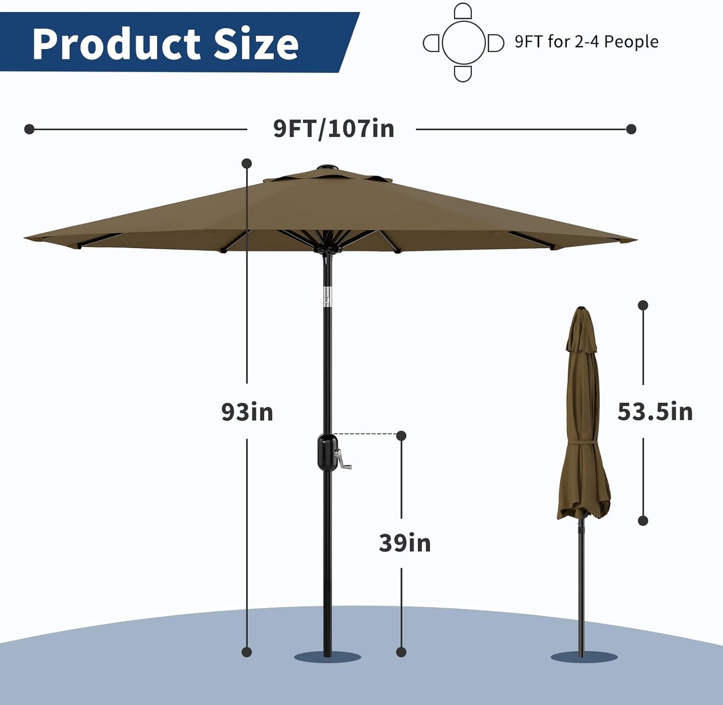 Garvee Outdoor Octagon Patio Umbrella, 8.69 x 8.69 x 7.87 ft, 8 Sturdy Ribs