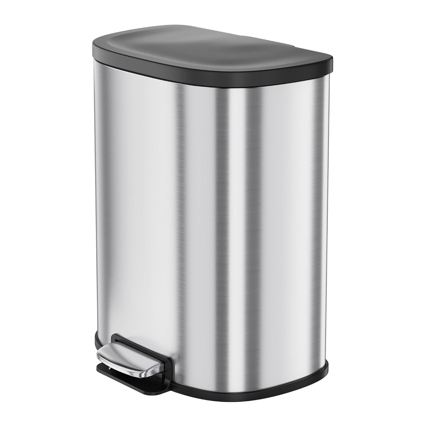 Goldensoil D Shape 13.2 Gallon Kitchen Stainless Steel Step-0n Trash Can,Silver
