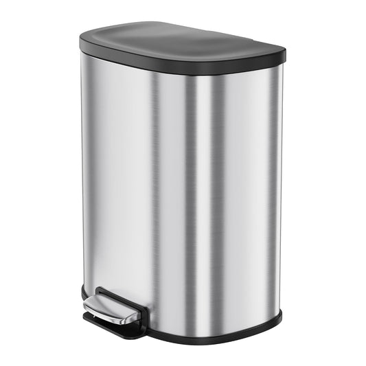 Goldensoil D Shape 13.2 Gallon Kitchen Stainless Steel Step-0n Trash Can,Silver
