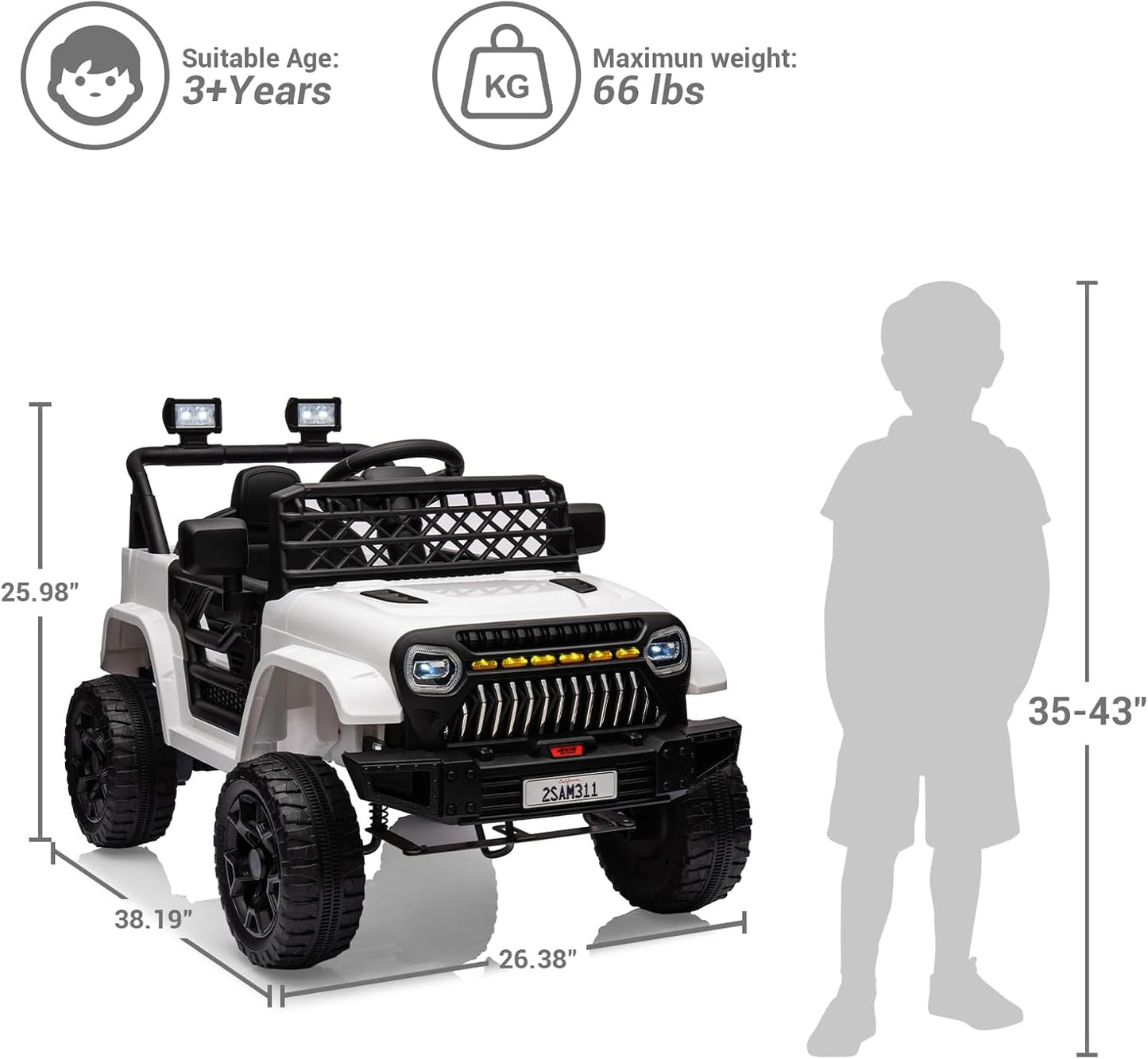 Garvee Kids Ride On Truck Car TR2311 with Remote Controller, LED Lights & Music, Age 3+