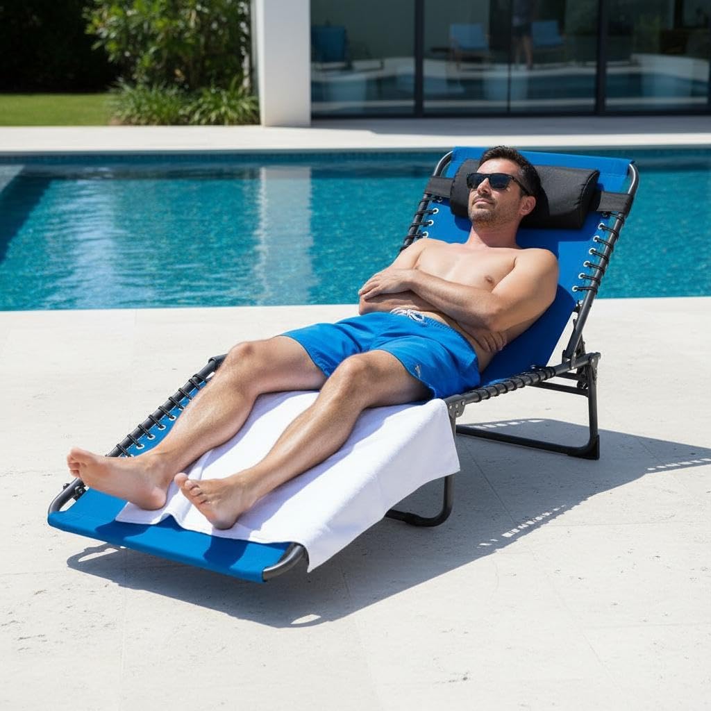 Garvee Outdoor Chaise Lounges, 5 Position Adjustable, Carrying Handle & Side Pocket, Removable Pillow