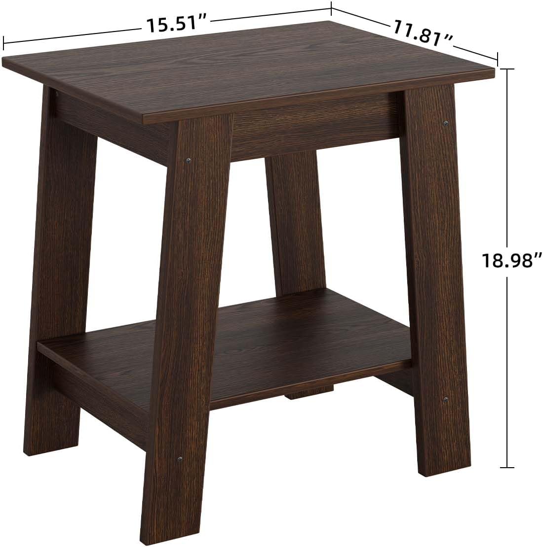 Garvee Farmhouse 2 Tiers End Table, with Storage Shelves