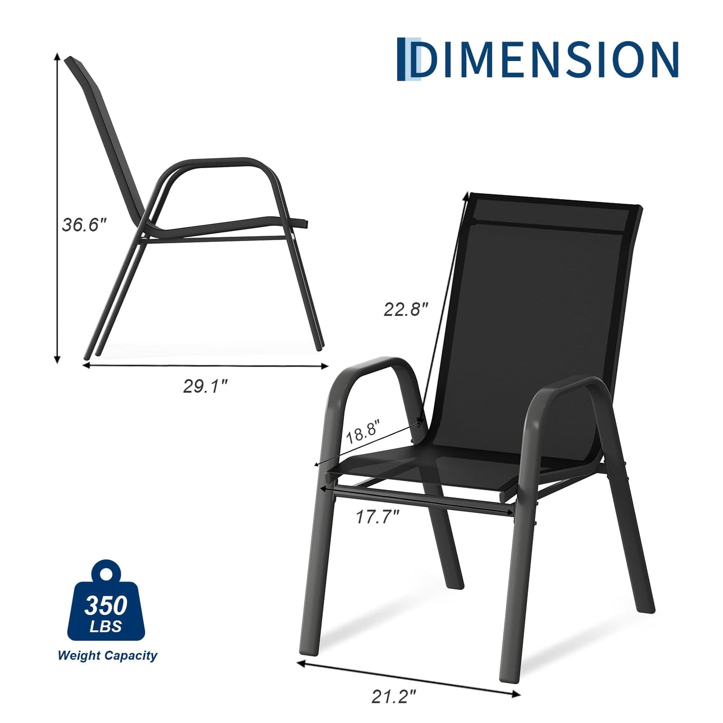 Garvee Stackable Patio Dining Chairs Set of 4, Metal and Textilene for Lawn Poolside