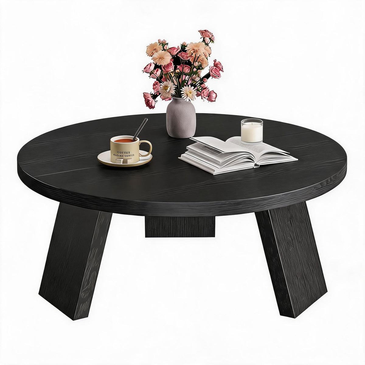 Riedhoff Farmhouse Round Coffee Table with 3 Strong Legs, 33.5'' x 33.5" x 15.7''