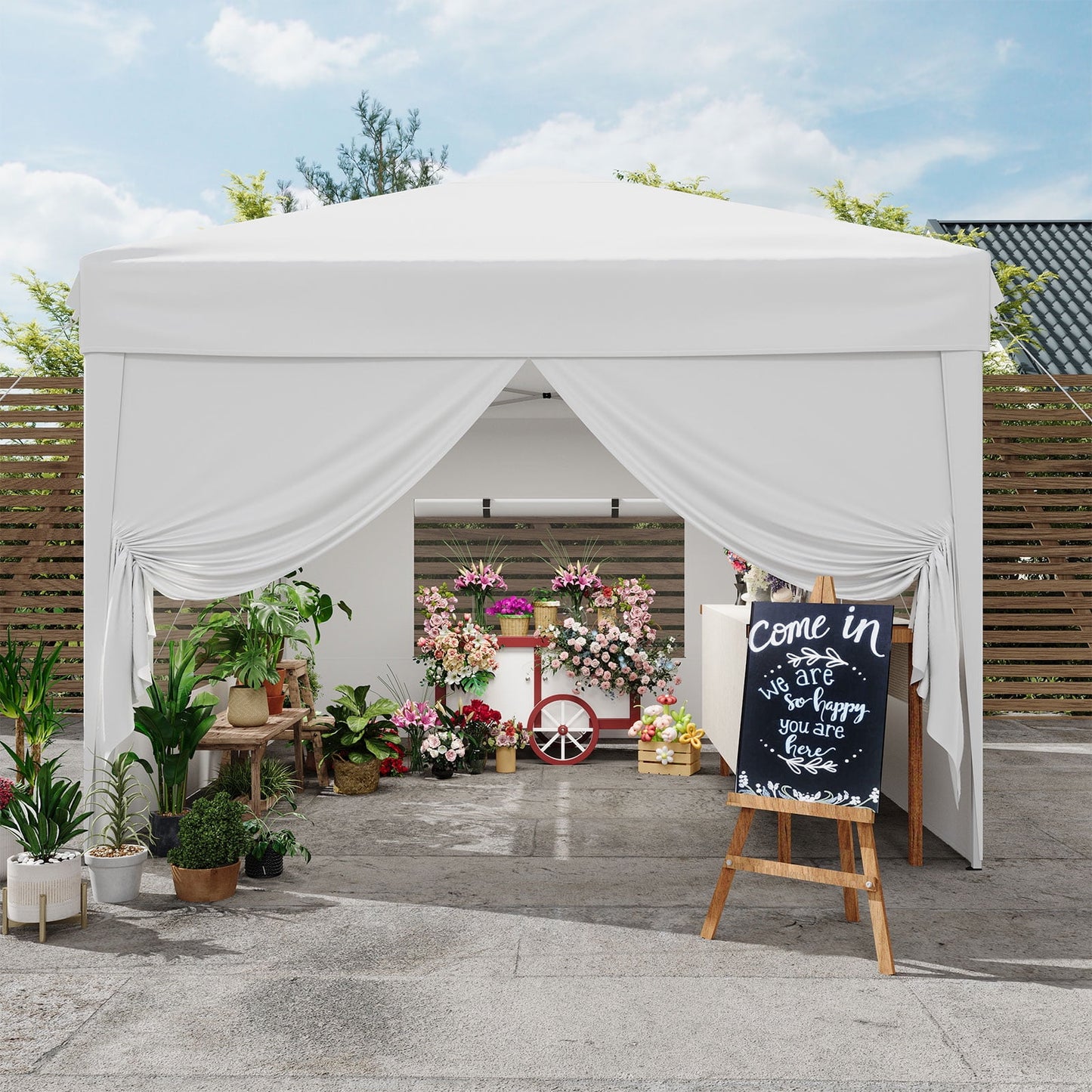 Garvee 10 x 10 ft Pop up Canopy Tent with 4 Sidewalls, 3 Adjustable Heights, White
