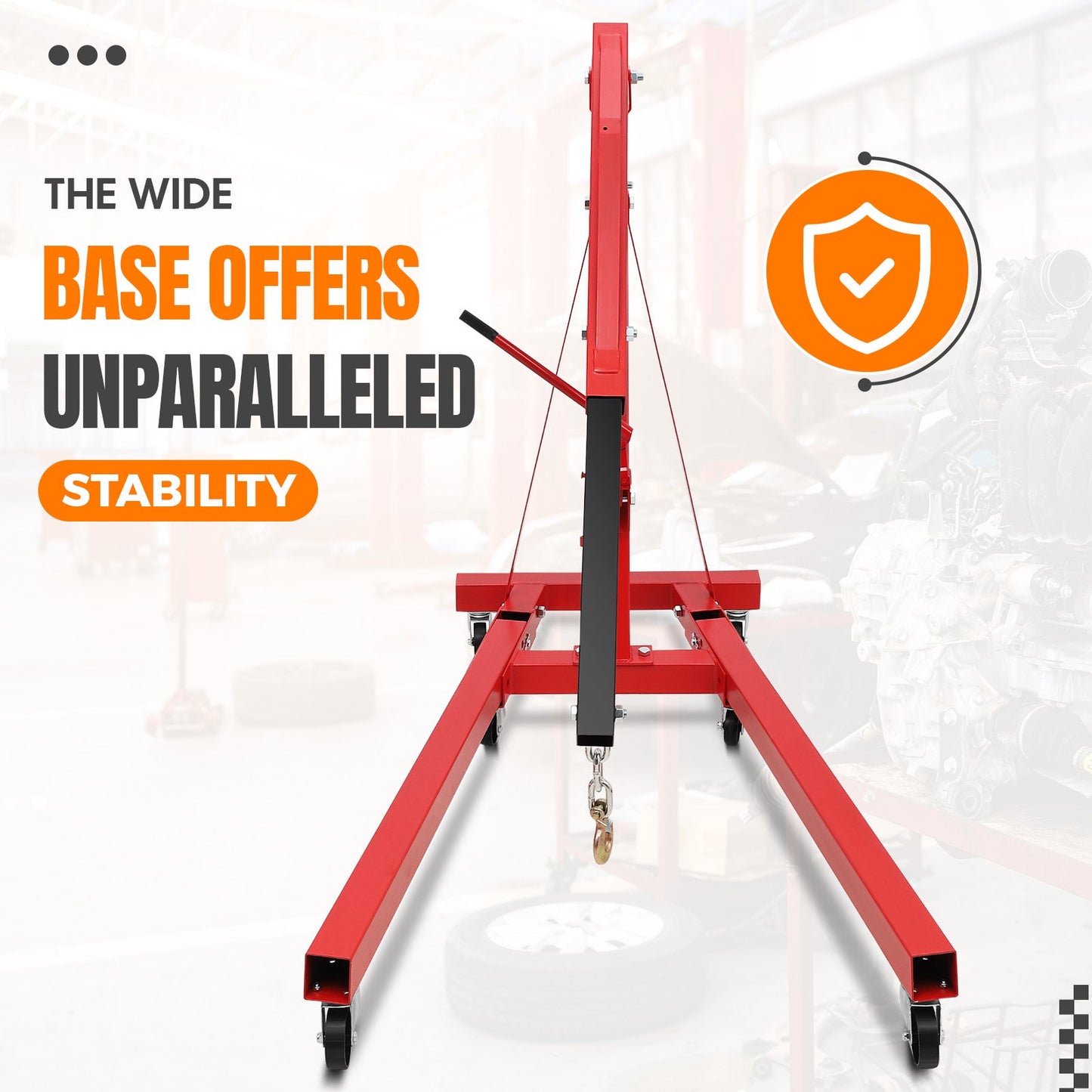 Garvee Folding Engine Lifting Hoist 4000 Lb Max, 6 Steel Caster Wheels Telescopic Boom Hitch, Red