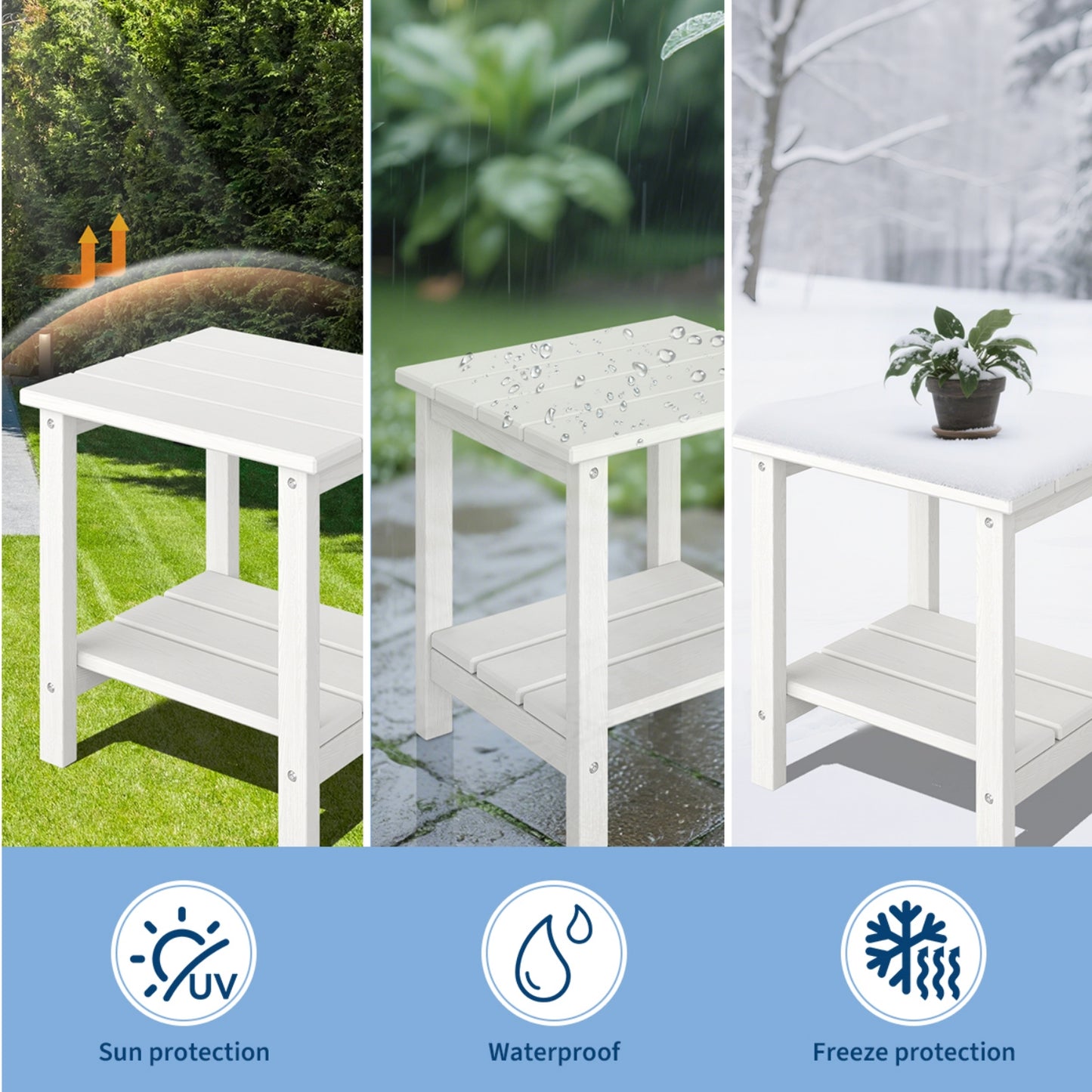 Garvee 2-Tier HDPE All Weather Adirondack Outdoor Side Table, 17.71" x 15.35" x 18.11"
