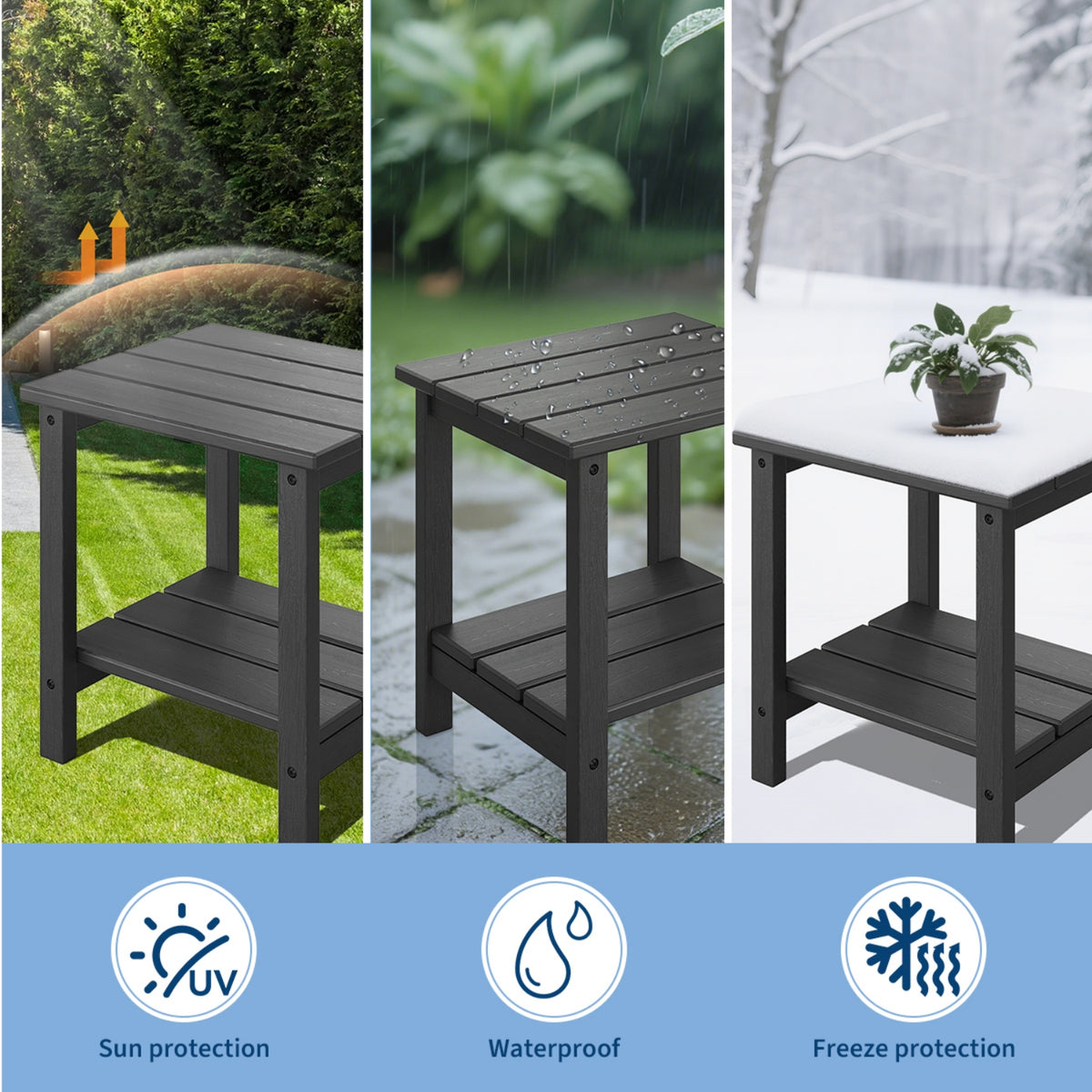 Riedhoff 2-Tiers Outdoor Side Table for Patio, 17.71" x 15.35"x 18.11", Weather Resistant