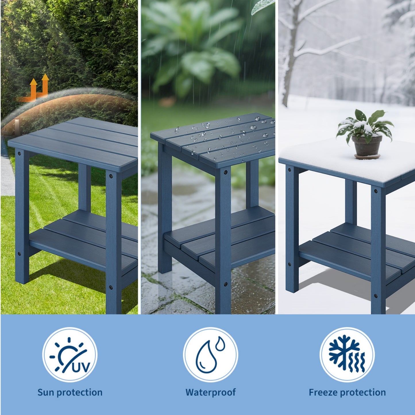 Garvee 2-Tier HDPE All Weather Adirondack Outdoor Side Table, 17.71" x 15.35" x 18.11"