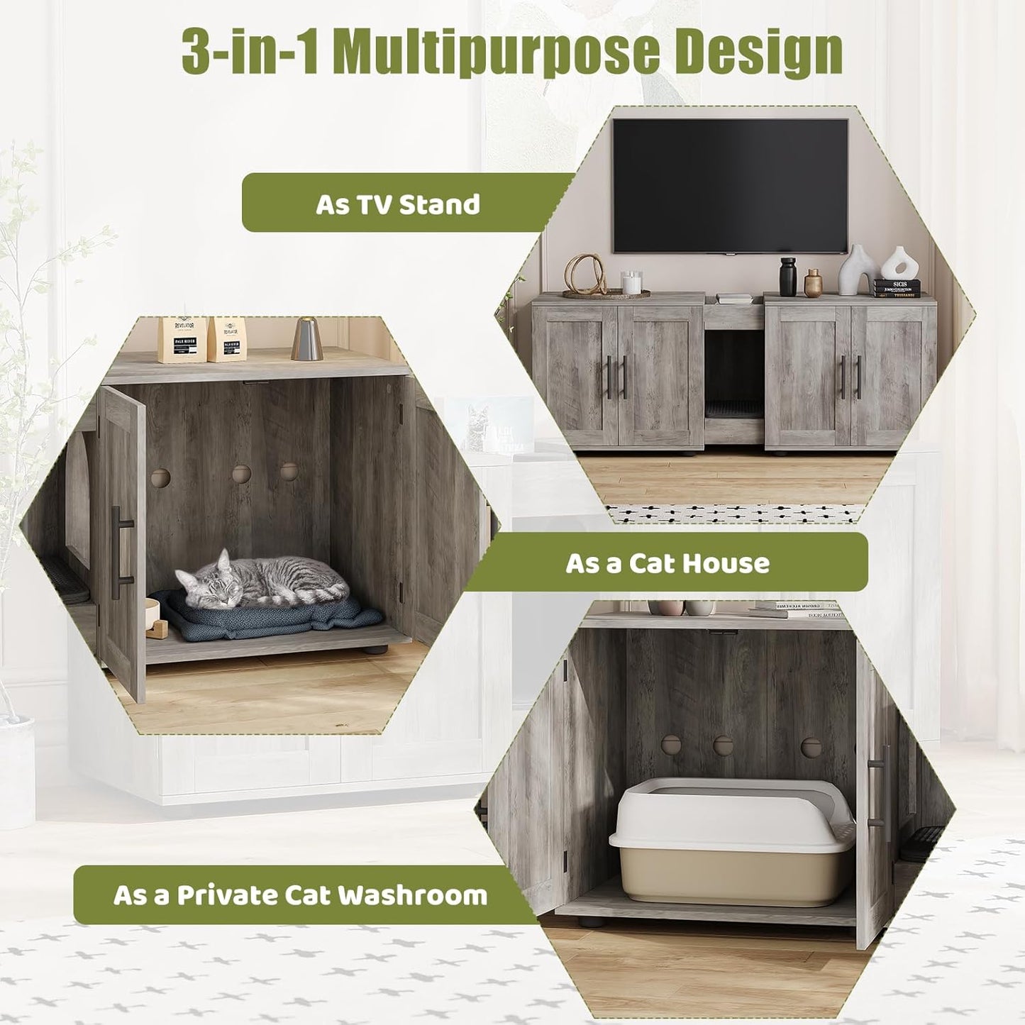 Garvee Litter Box, Enclosure with Double Room, for 2 Cats, 55 x 17.7x 22.5"