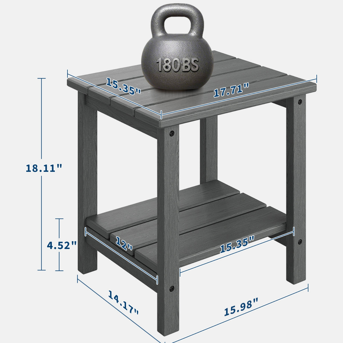 Riedhoff 2-Tiers Outdoor Side Table for Patio, 17.71" x 15.35"x 18.11", Weather Resistant