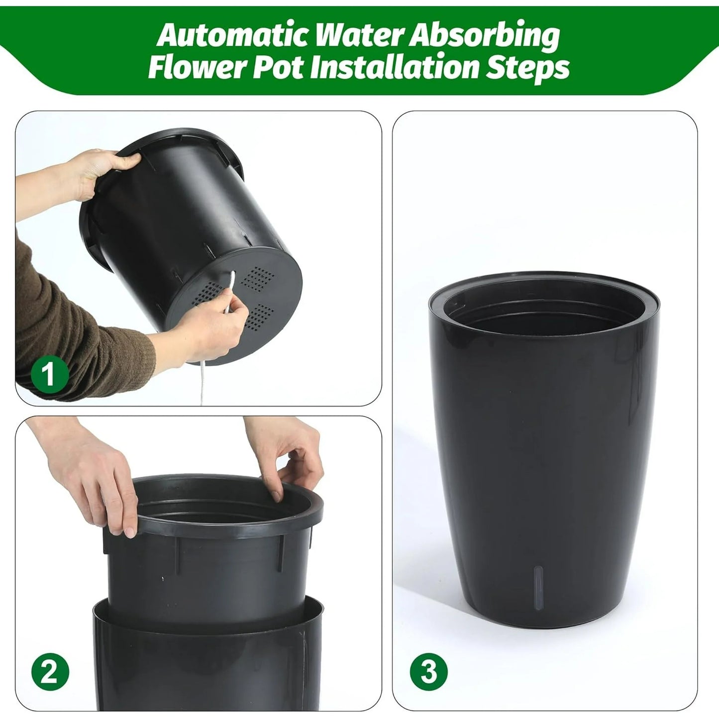 Riedhoff 15.7" Tall Round Planter Pots, Built-In Drainage, Self-Watering, 2 Count