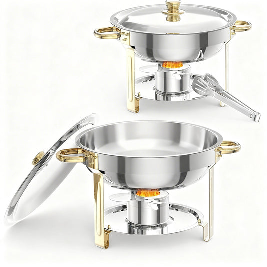 Garvee 5 qt Round Food Warmers Chafing Dish Buffet, Gold