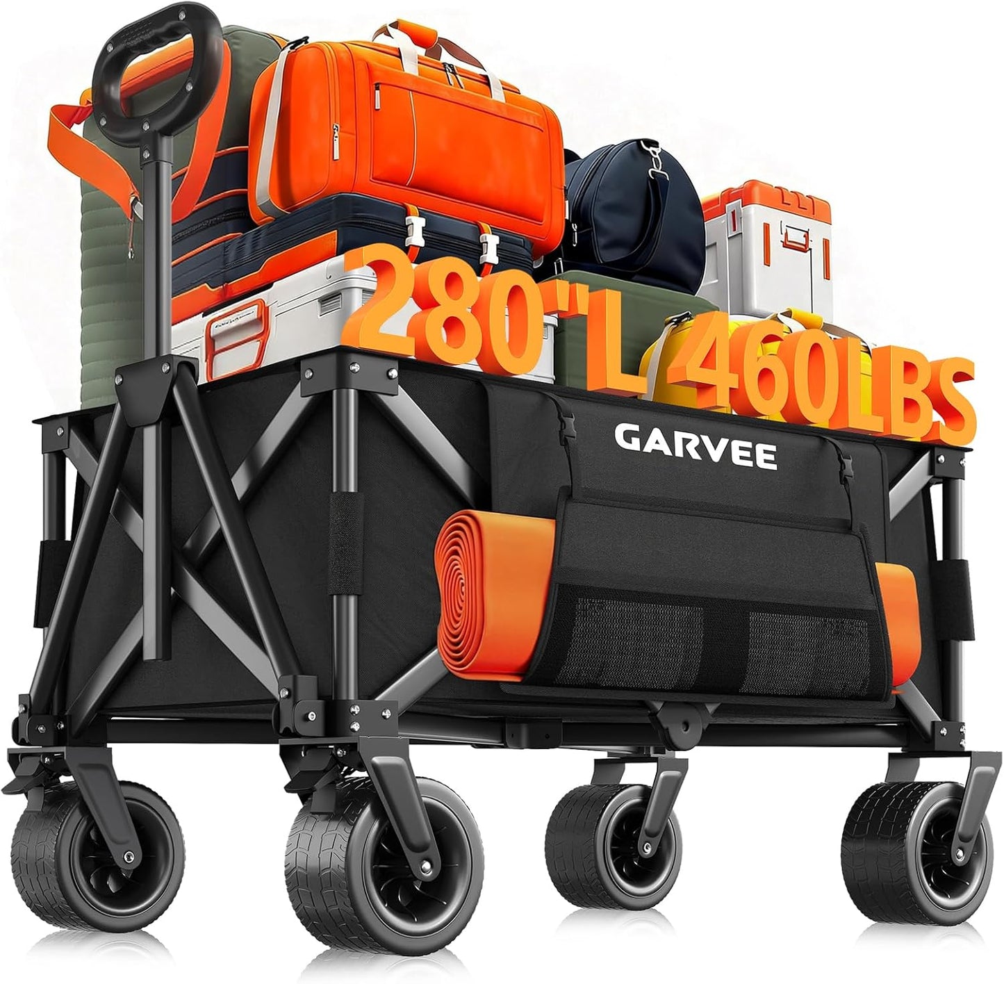 Garvee Large Foldable Wagon Carts, 480 ibs Weight Capacity, 280L with 4" Width Wheels