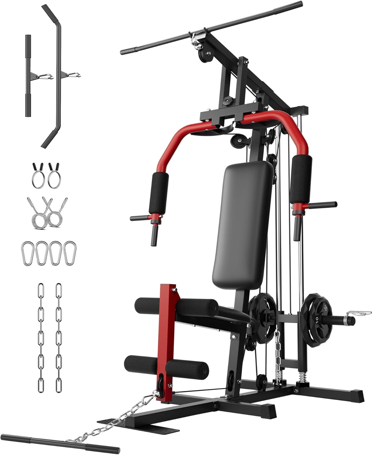 Riedhoff 400 ibs Home Gym Equipment System, All in One Full Body Exercise Station, Black & Red