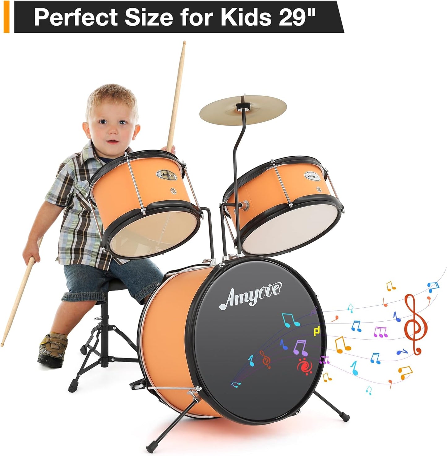Garvee 3 Piece Beginner Drum Set for Kids Juniors, with Drum Sticks & Drum Throne Seat