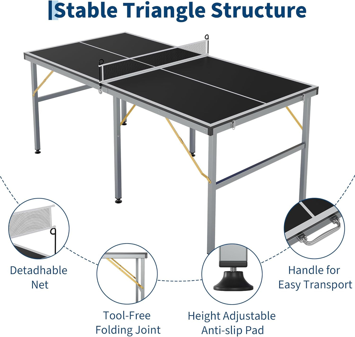Riedhoff Portable Table Tennis Table, Ultra-Compact Design with Net, 2 Paddles & 3 Balls