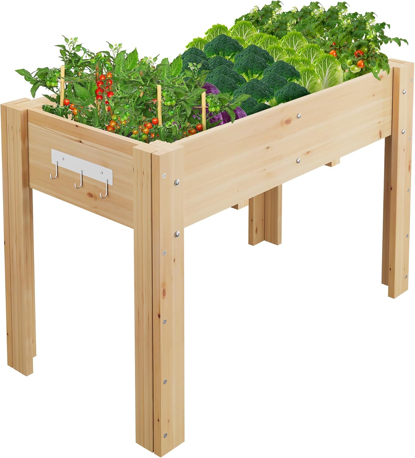 Garvee Wood Planter Box, Wooden Raised Garden Bed with Legs & Hooks, 46.06 x 23.1 x 30", Oak