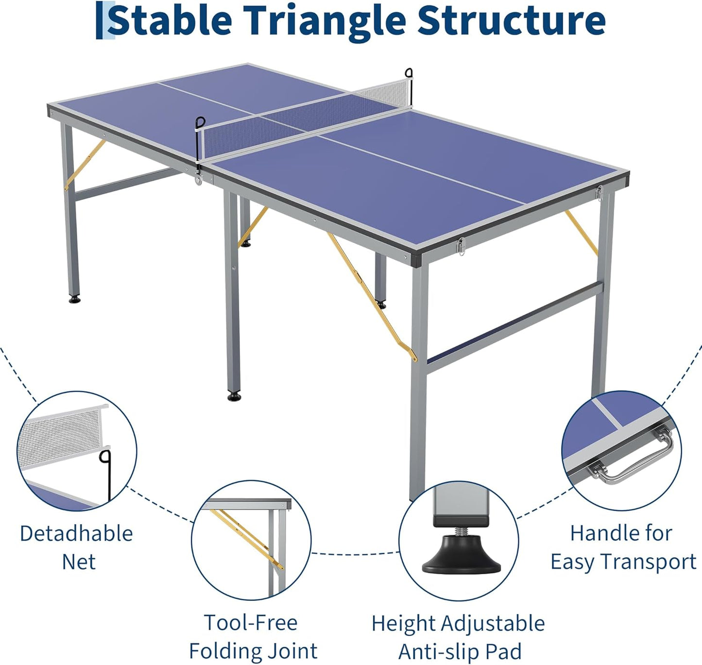 Riedhoff Portable Table Tennis Table, Ultra-Compact Design with Net, 2 Paddles & 3 Balls