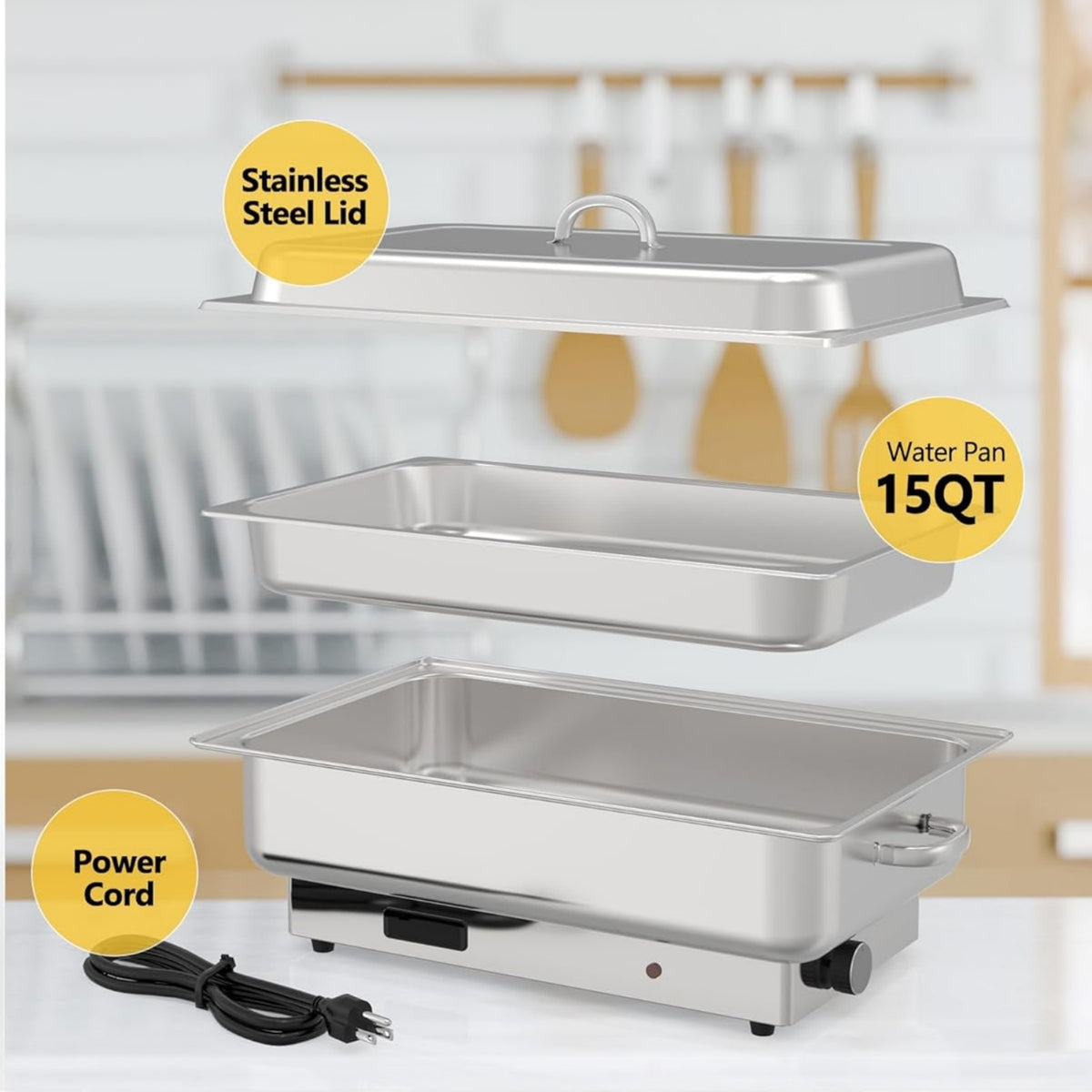 Garvee 9 QT Electric Chafing Dish with Lid, Silver