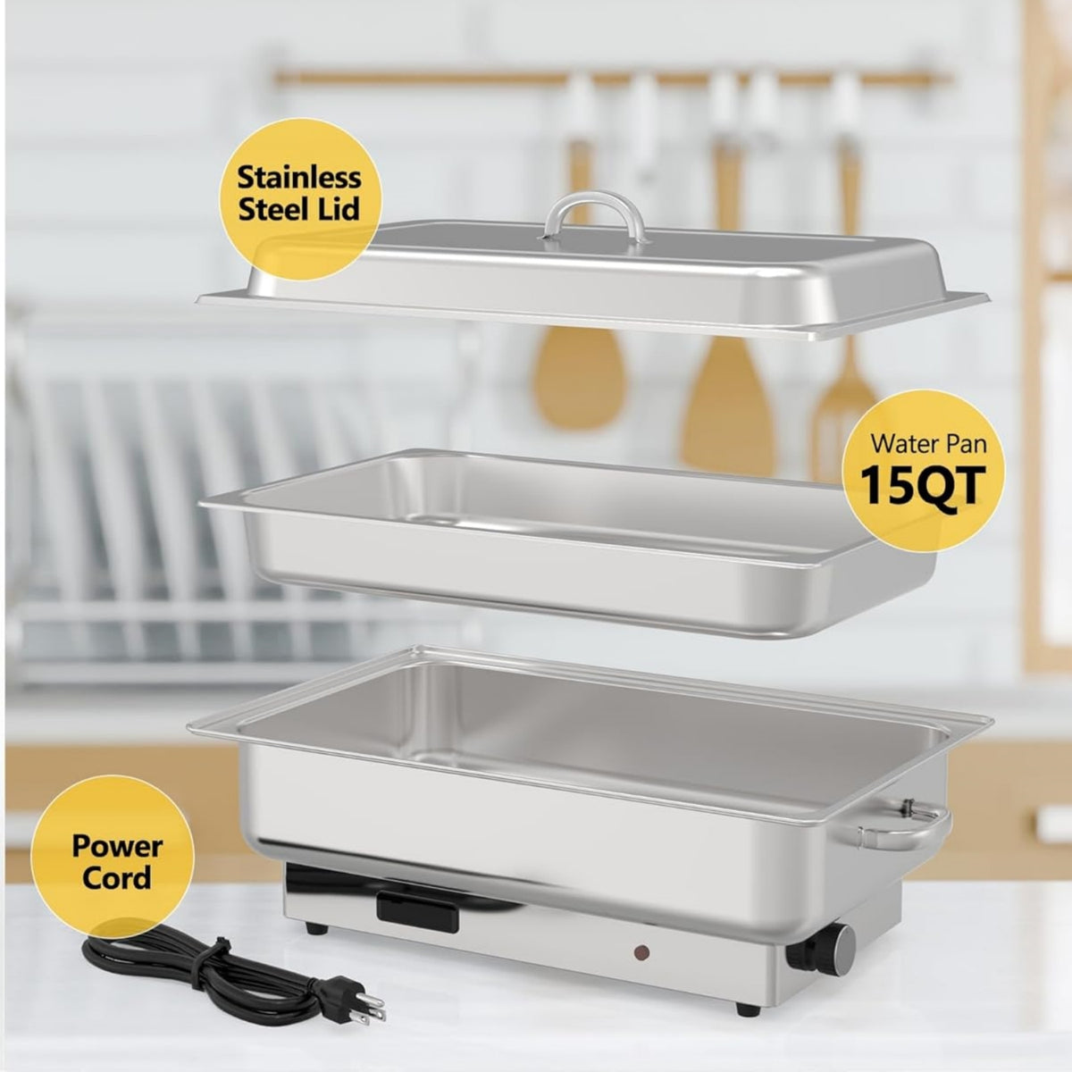 Garvee 9 QT Electric Chafing Dish with Lid, Silver