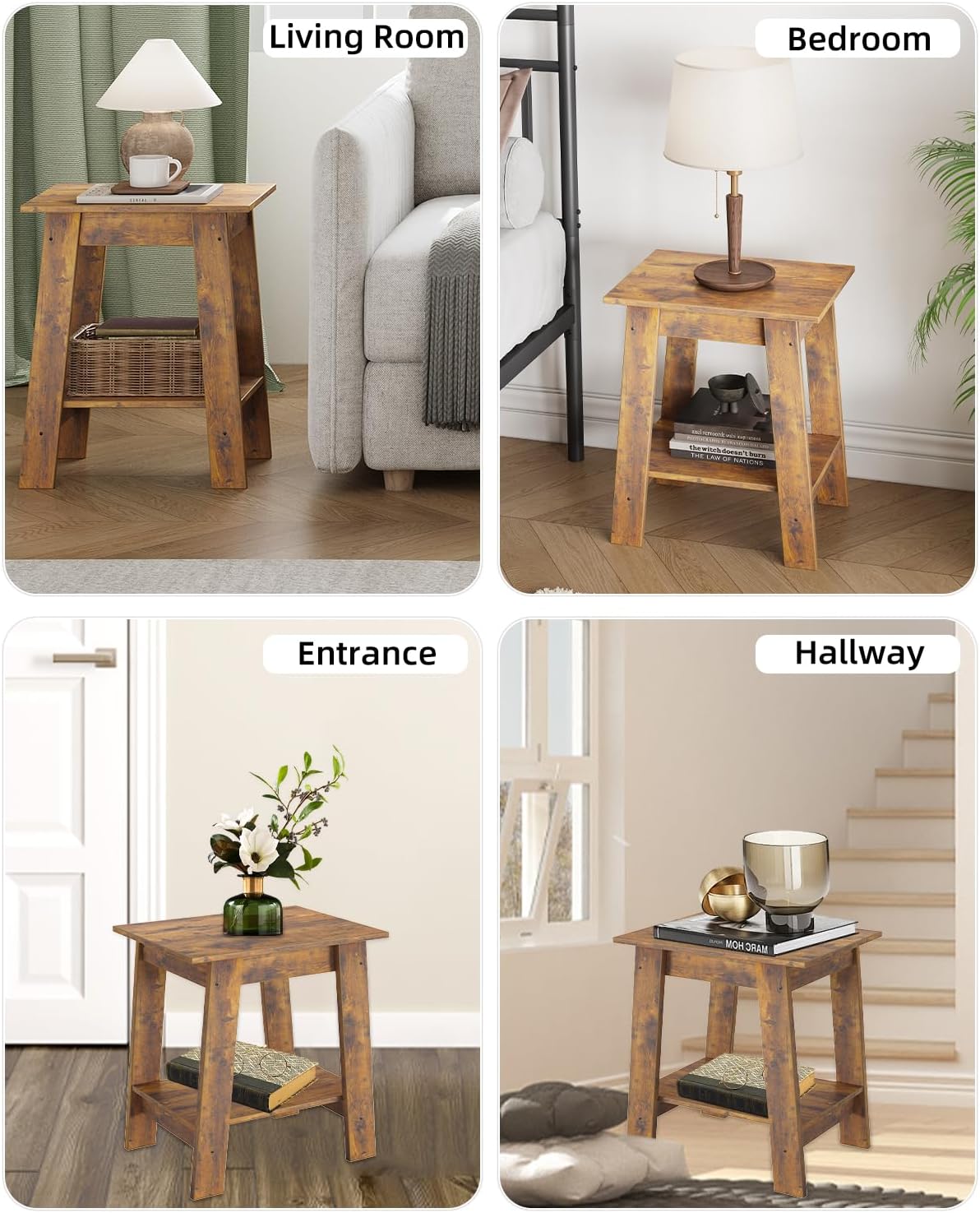 Garvee Farmhouse 2 Tiers End Table, with Storage Shelves