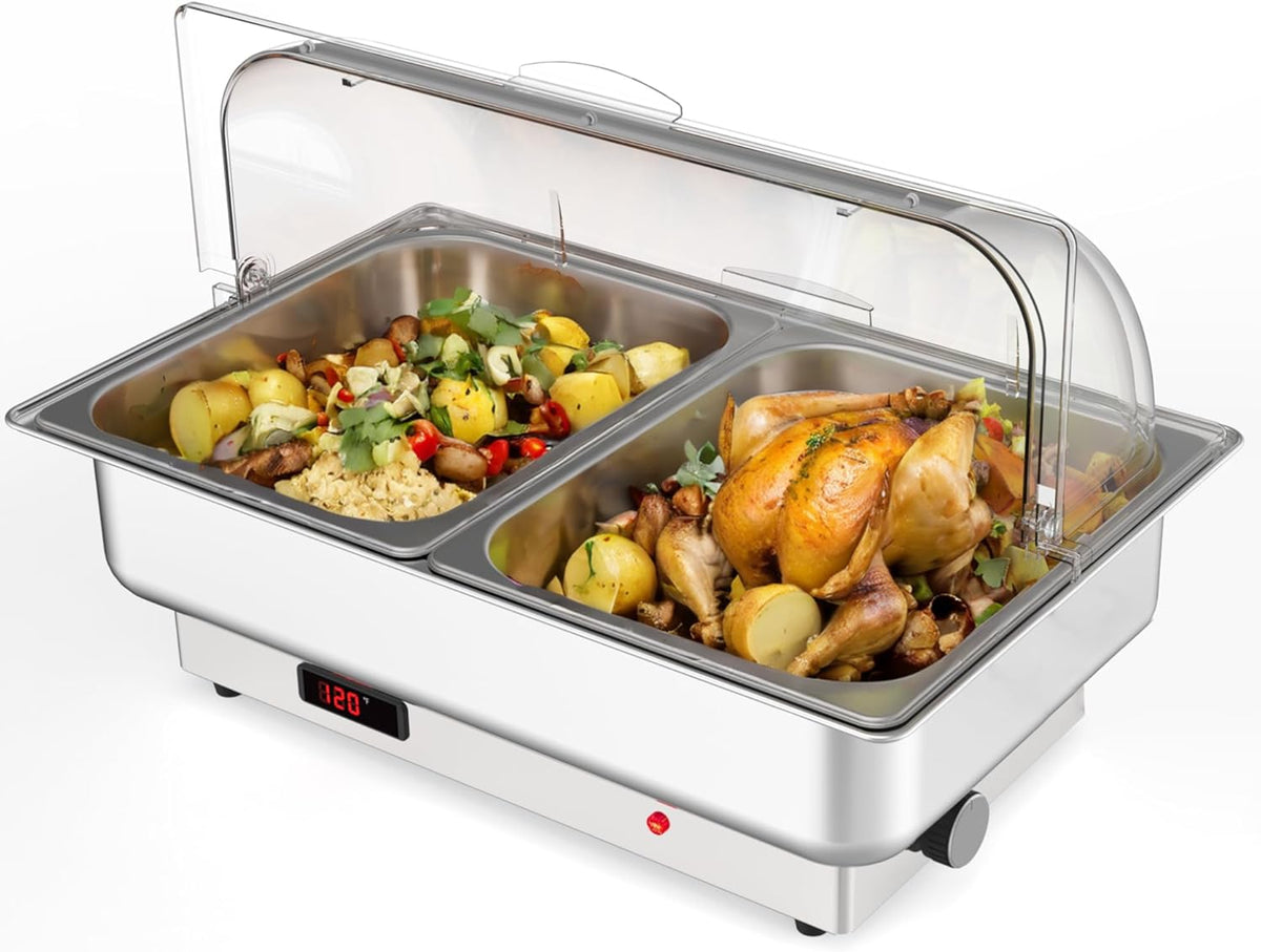 Garvee 9 QT Electric Chafing Dish with Lid, Silver