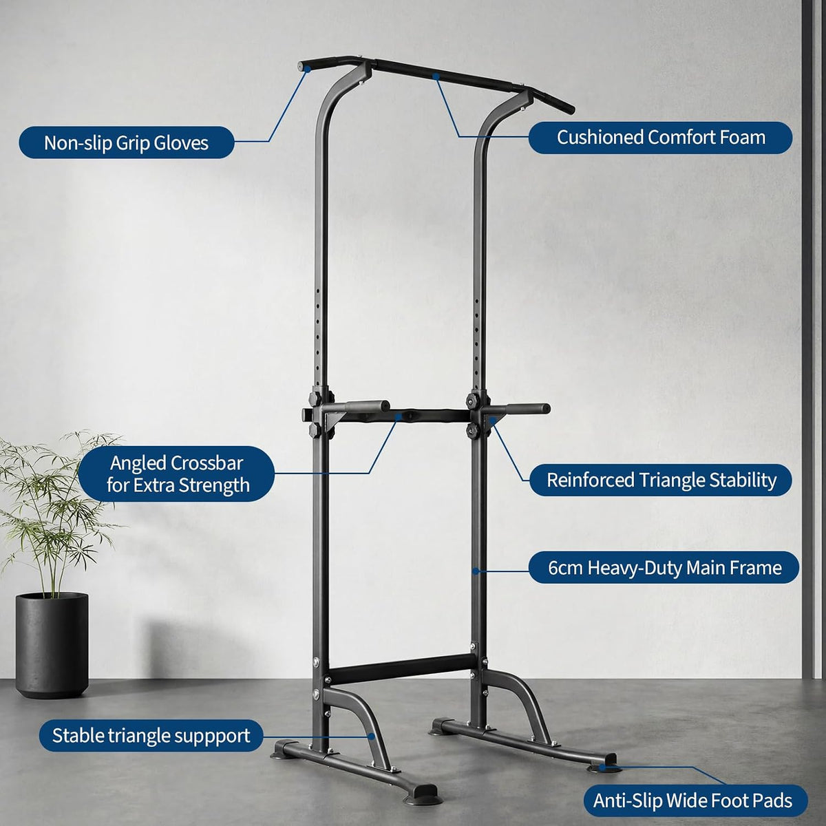 Riedhoff Power Tower Workout Station, Adjustable Pull Up Bar with Dip Bars, 10 Height Levels