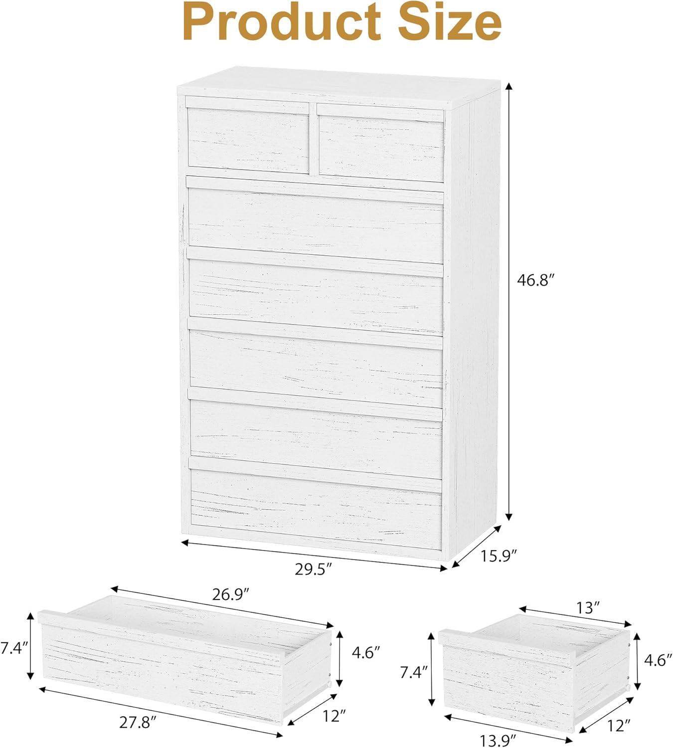 Garvee Vertical Chest of Drawers with 7 Drawers, 29.5 x 15.9 x 46.8"