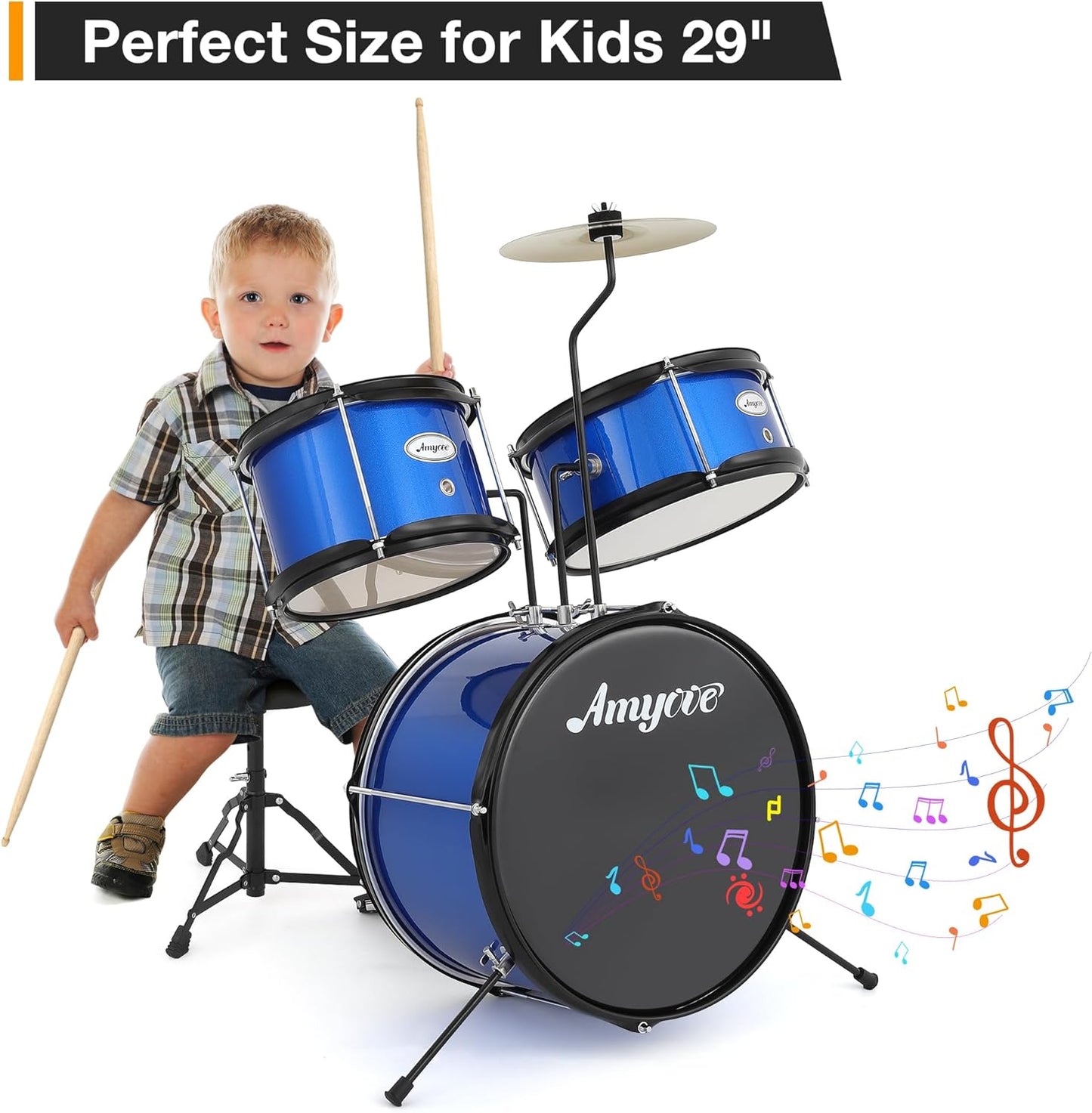 Garvee 3 Piece Beginner Drum Set for Kids Juniors, with Drum Sticks & Drum Throne Seat