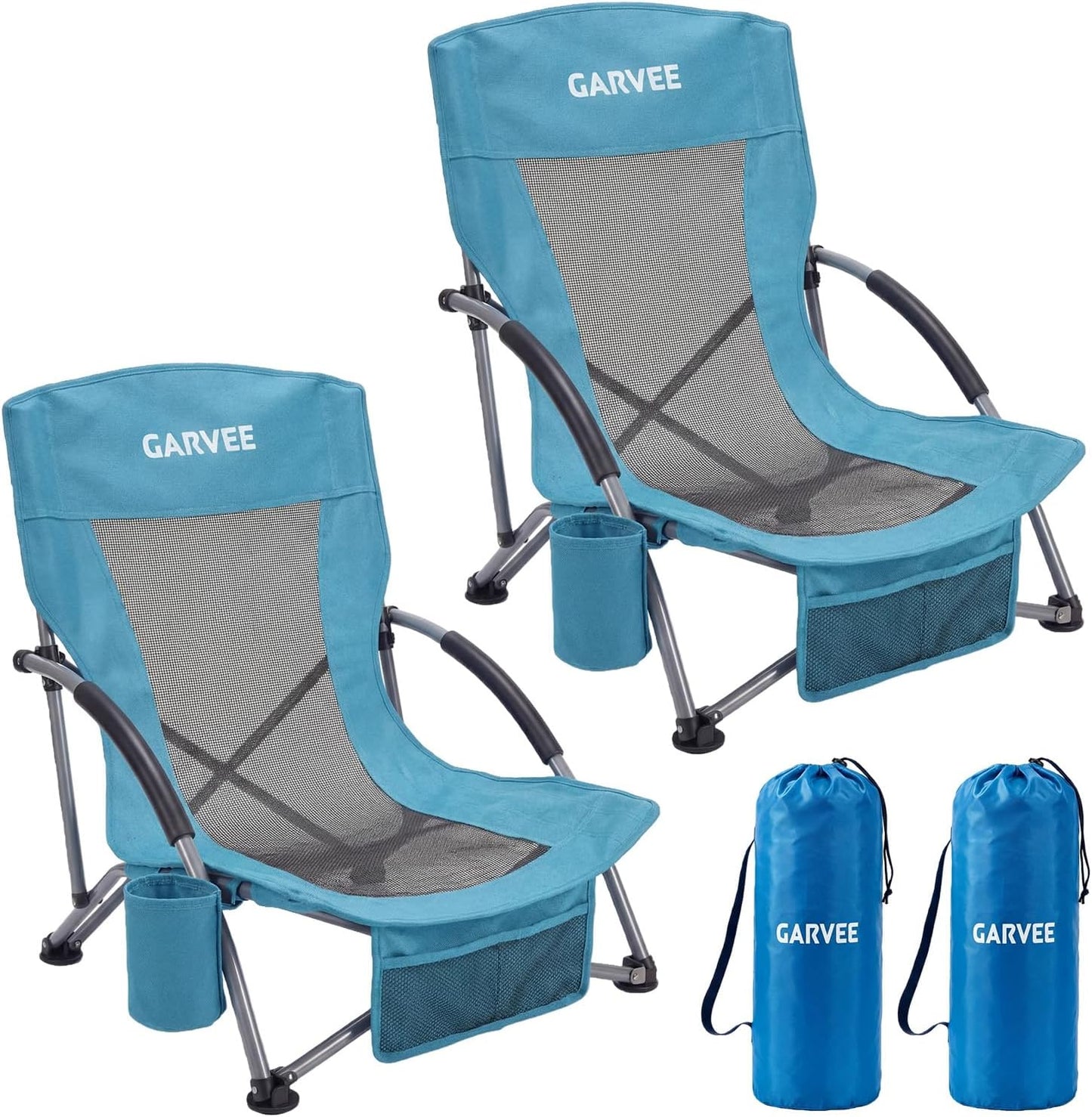 Garvee Low Back Folding Beach Chair, 24.8 x 22.9 x 26.4", Blue