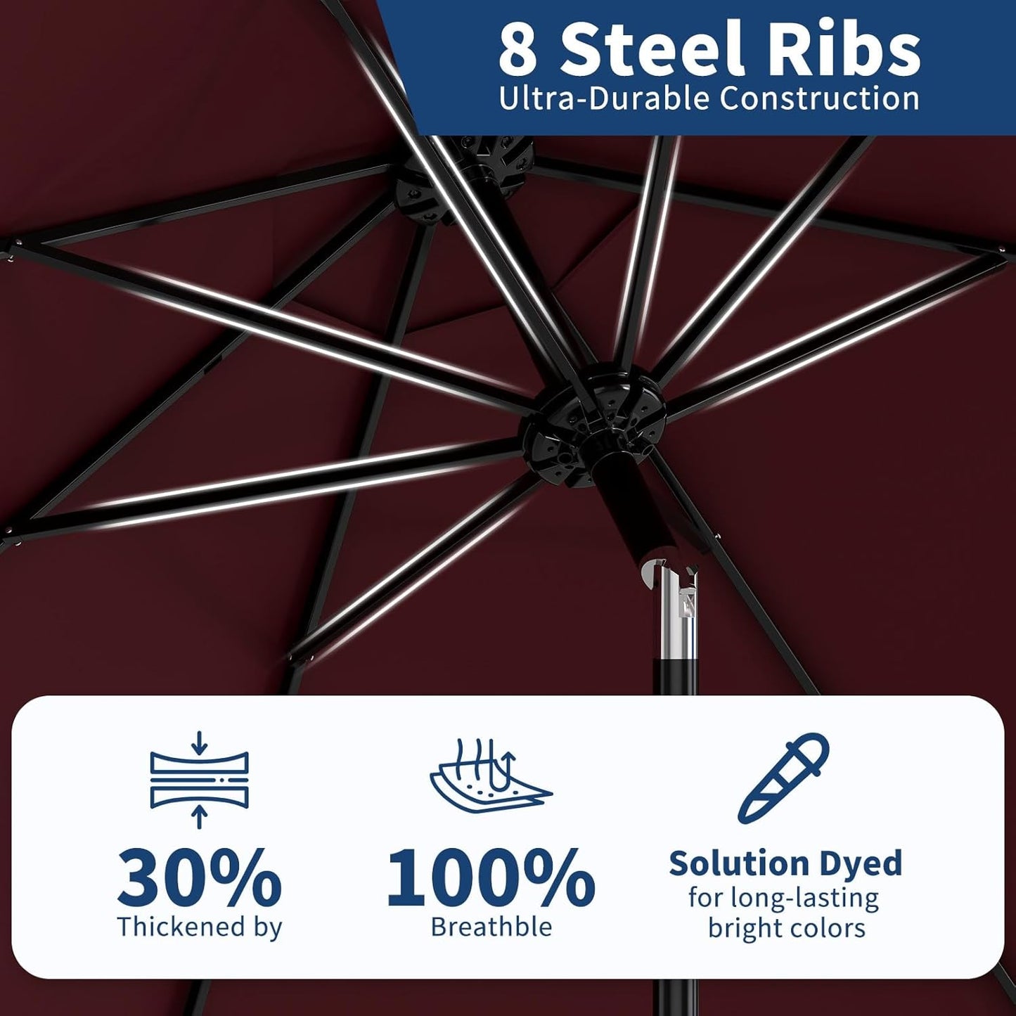 Garvee Outdoor Octagon Patio Umbrella, 8.69 x 8.69 x 7.87 ft, 8 Sturdy Ribs