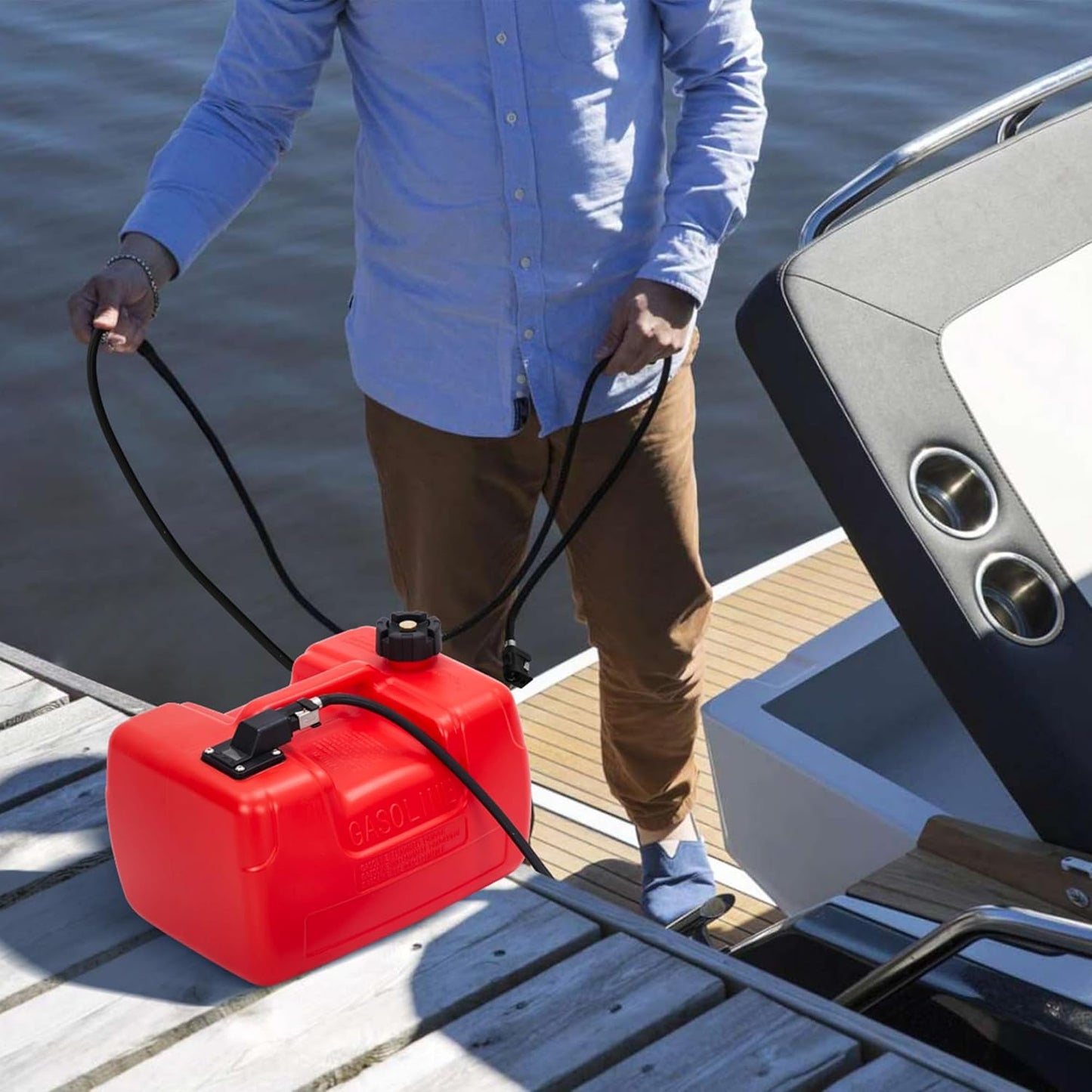 Riedhoff Marine Tank, with Line and Hand Pump, Red