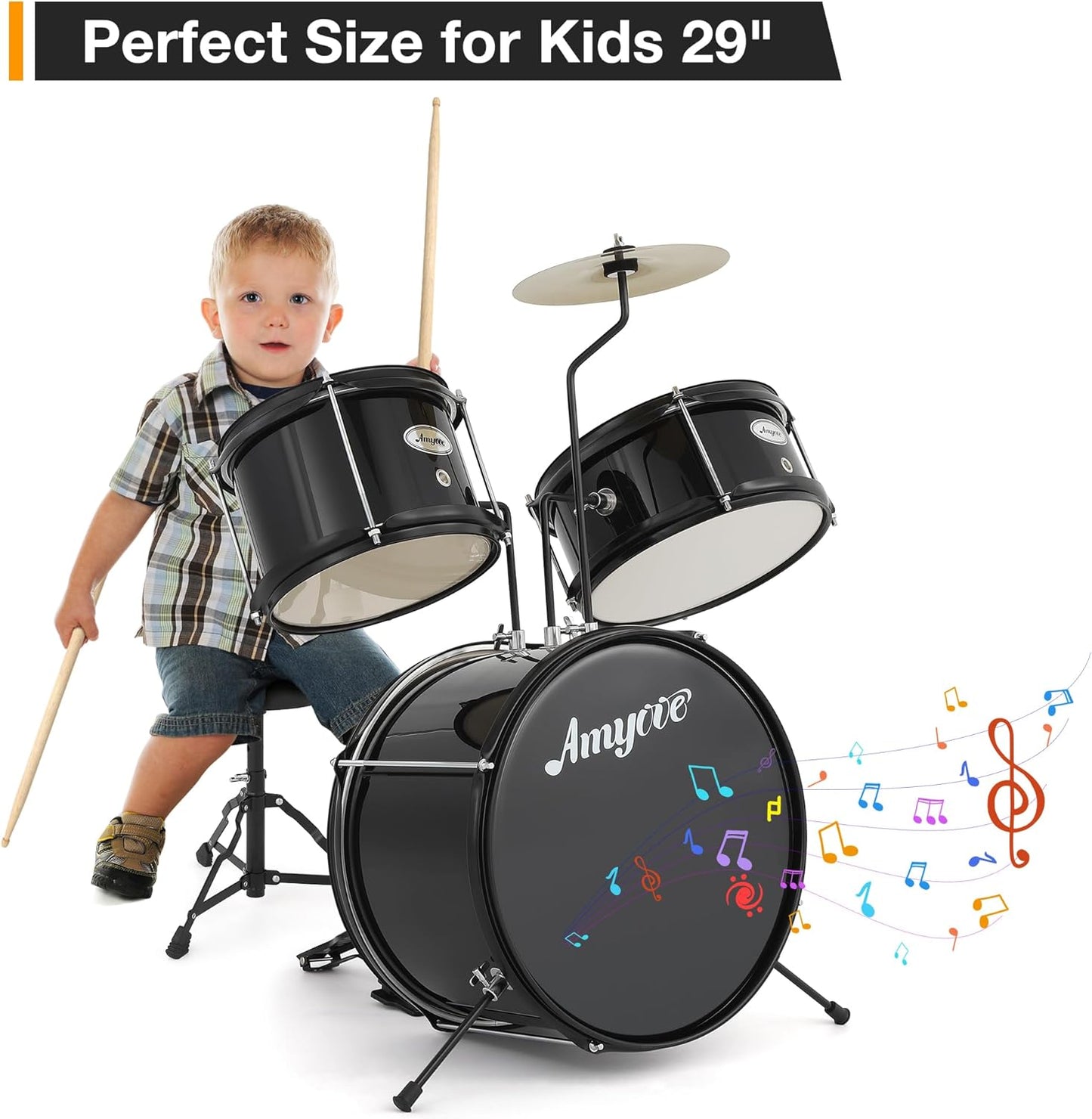 Garvee 3 Piece Beginner Drum Set for Kids Juniors, with Drum Sticks & Drum Throne Seat
