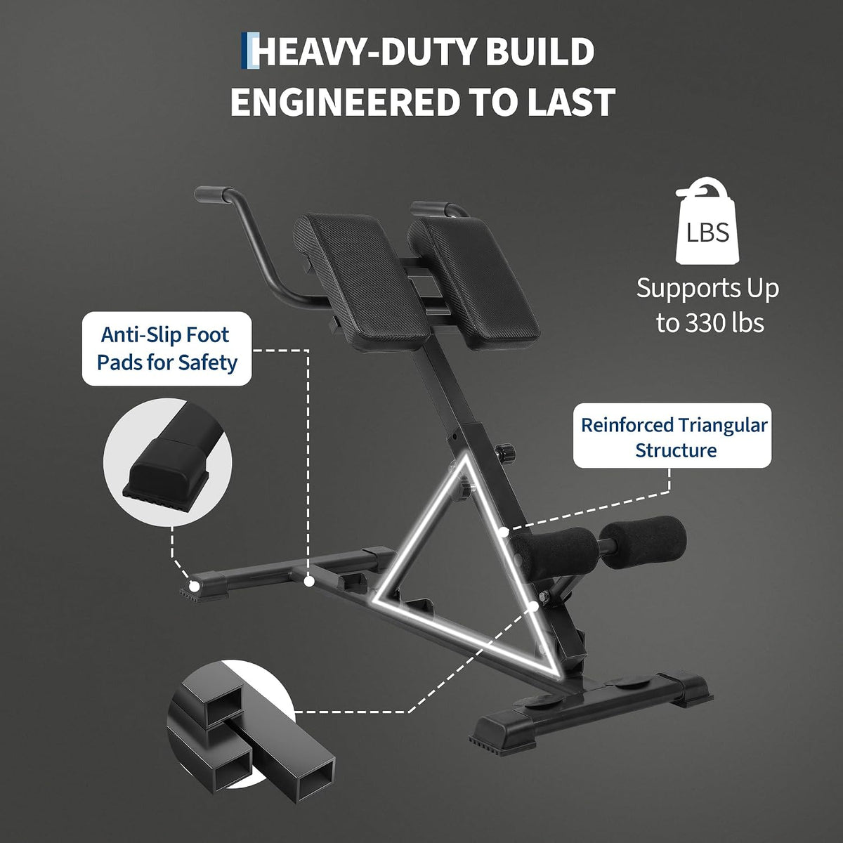 Riedhoff Roman Chair, Adjustable Hyperextension Bench, 25" to 37" Adjustable Height, 330 lbs