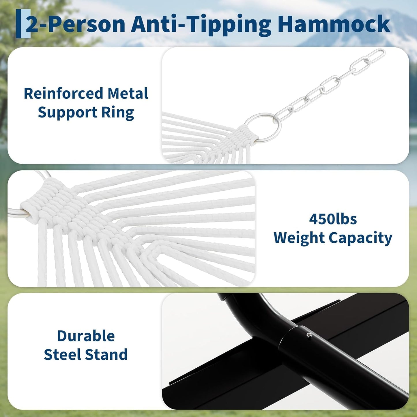 Garvee Double Hammock with Stand, Heavy Duty with Balance Rope