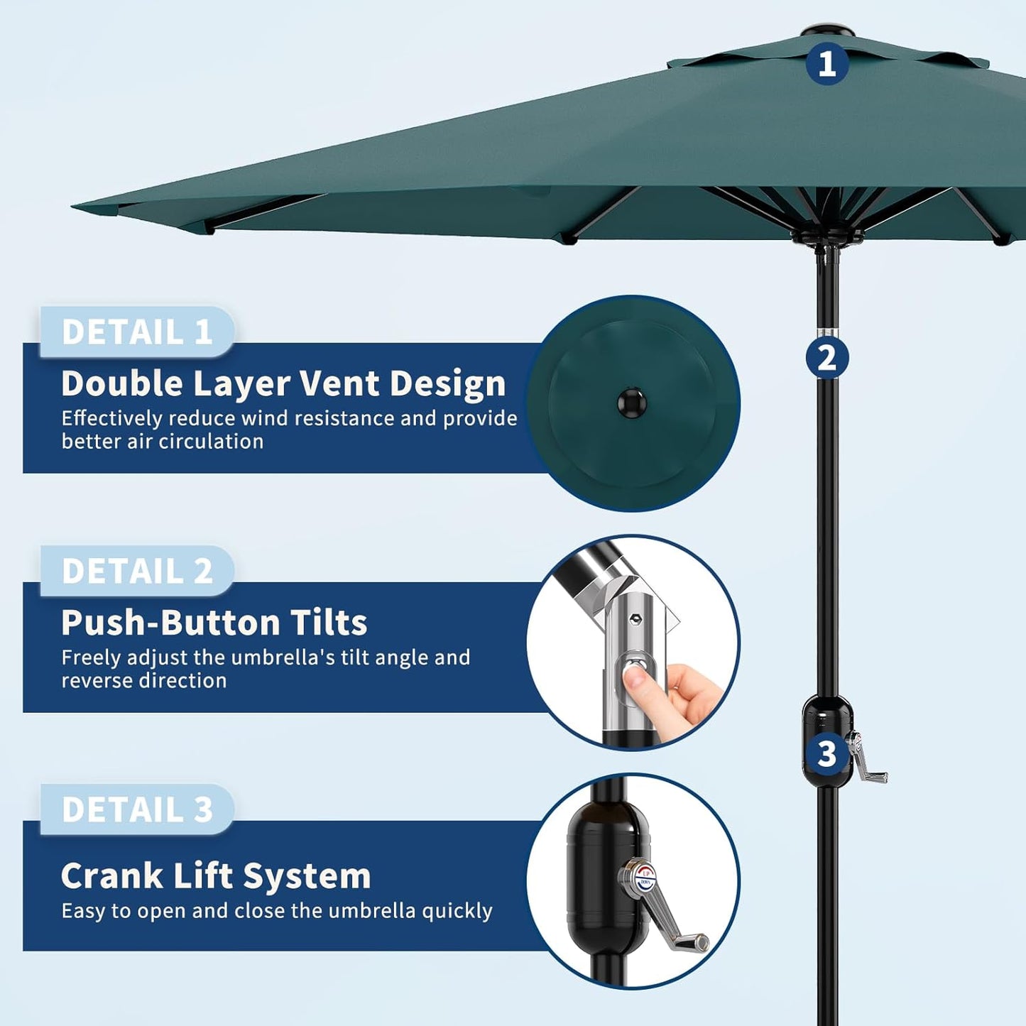 Garvee Outdoor Octagon Patio Umbrella, 8.69 x 8.69 x 7.87 ft, 8 Sturdy Ribs