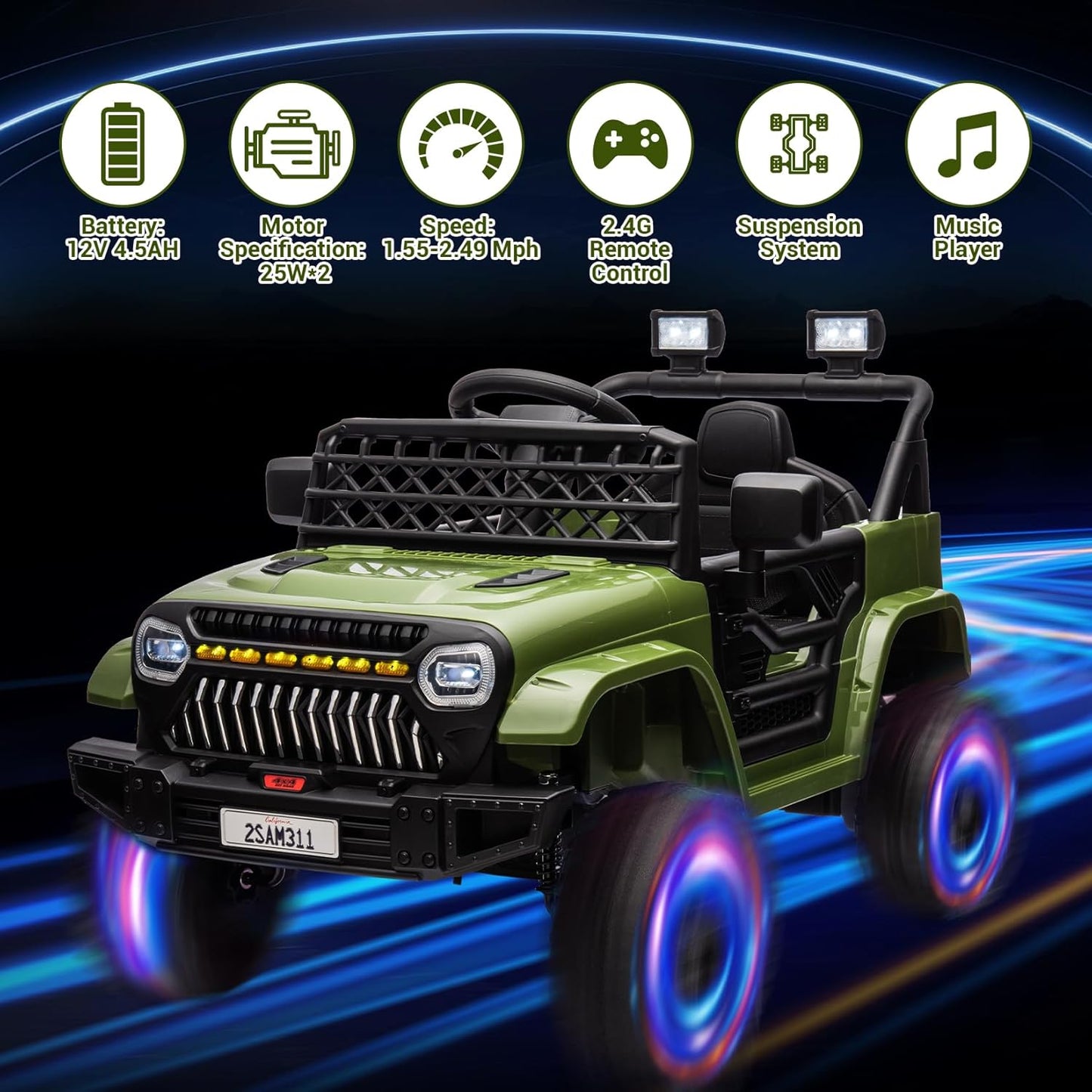 Garvee Kids Ride On Truck Car TR2311 with Remote Controller, LED Lights & Music, Age 3+