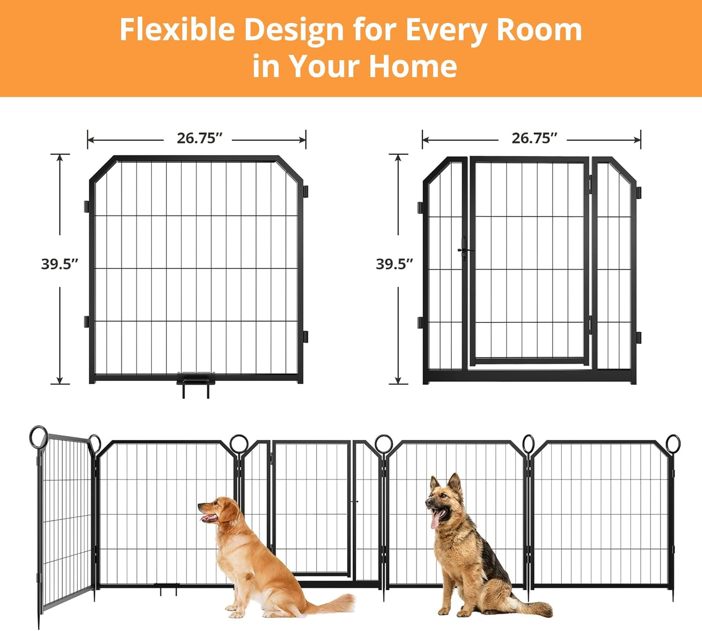 Garvee Metal Dog Playpen, Gate Included, Black